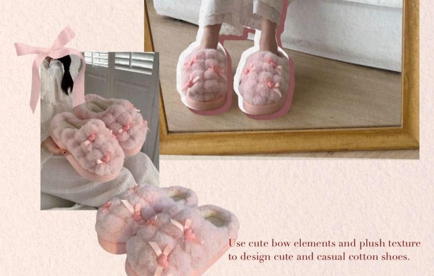 Heart Bow Fluffy Slippers Product Image