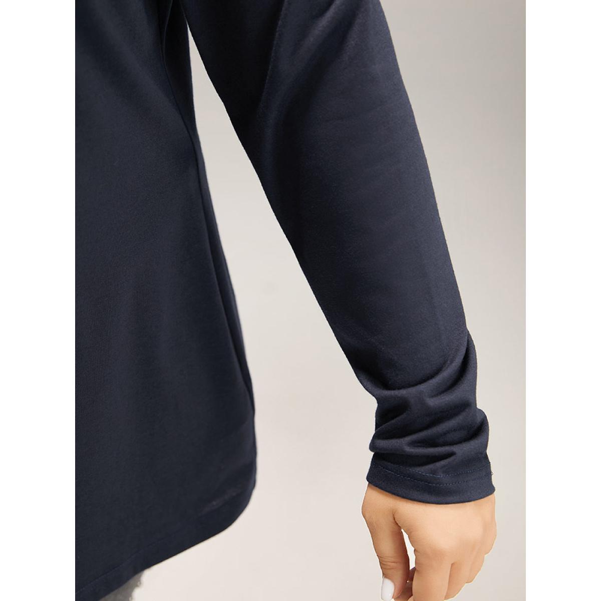 Plus Size Plain Half Zip Button Detail T-shirt Midnight Women Casual Plain Plain Open Front Everyday T-shirts BloomChic 14-16/1X Product Image