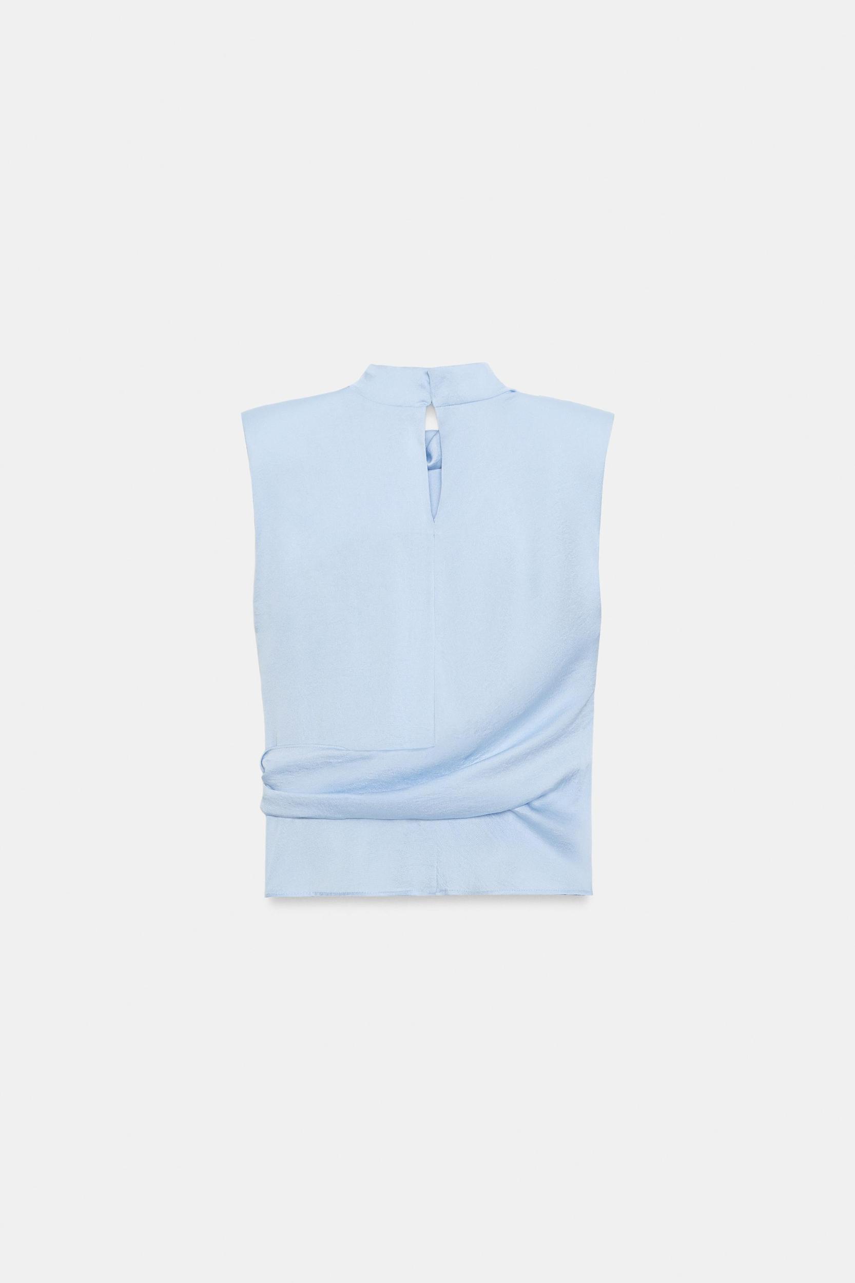 SATIN EFFECT SHOULDER PAD TIE TOP Product Image