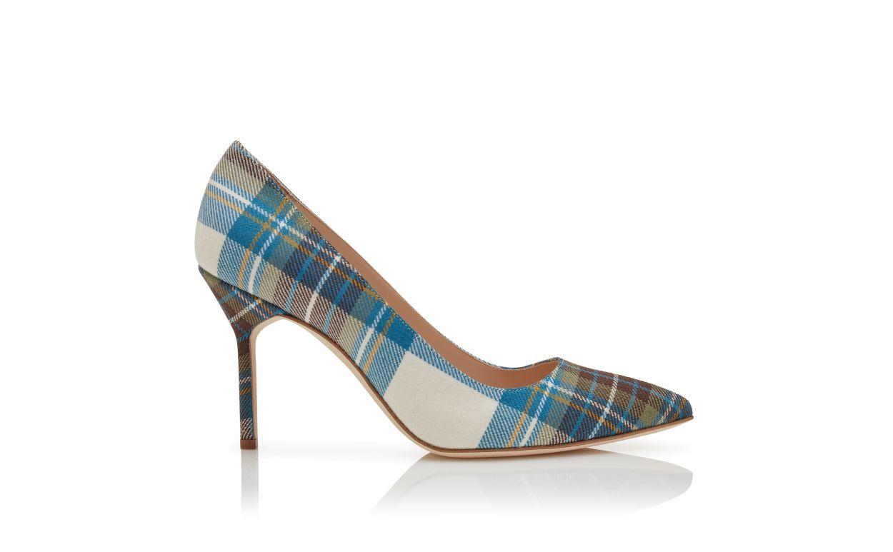 BB 90 Blue Wool Tartan Pointed Toe Pumps Product Image