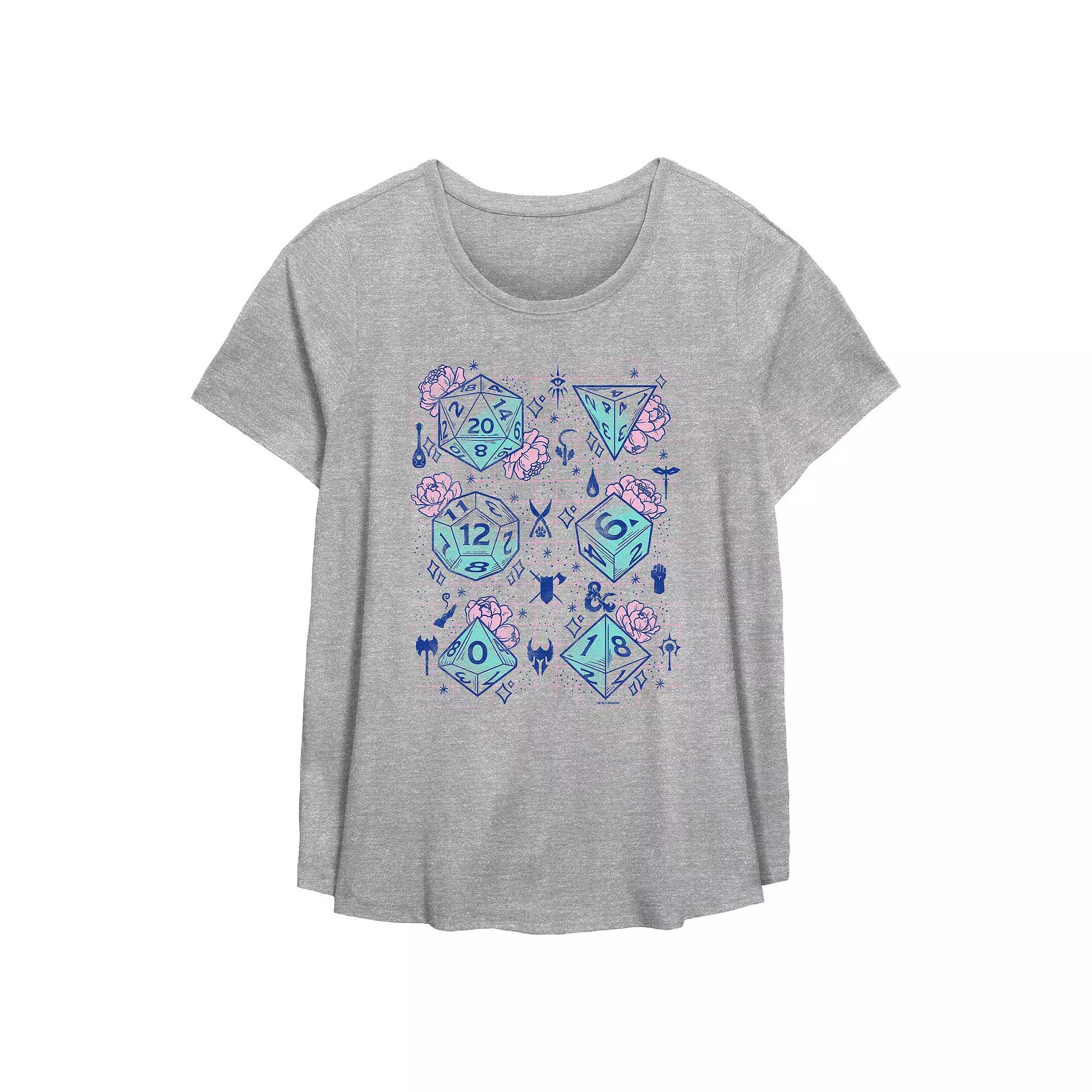 Plus Size Dungeons & Dragons Floral Pastel Dice Flowy Graphic Tee, Women's, Size: 3XL, Grey Gray Product Image