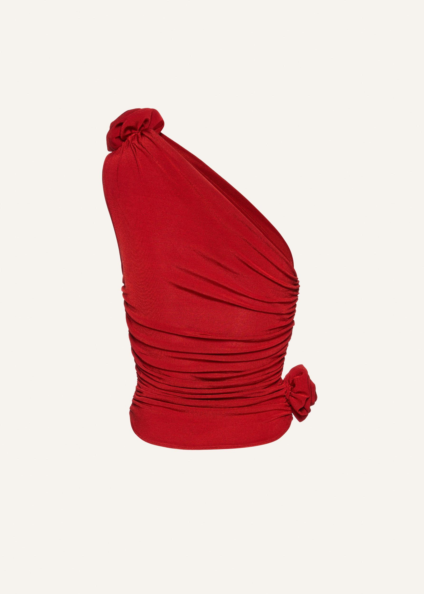 One shoulder t-shirt in red Product Image