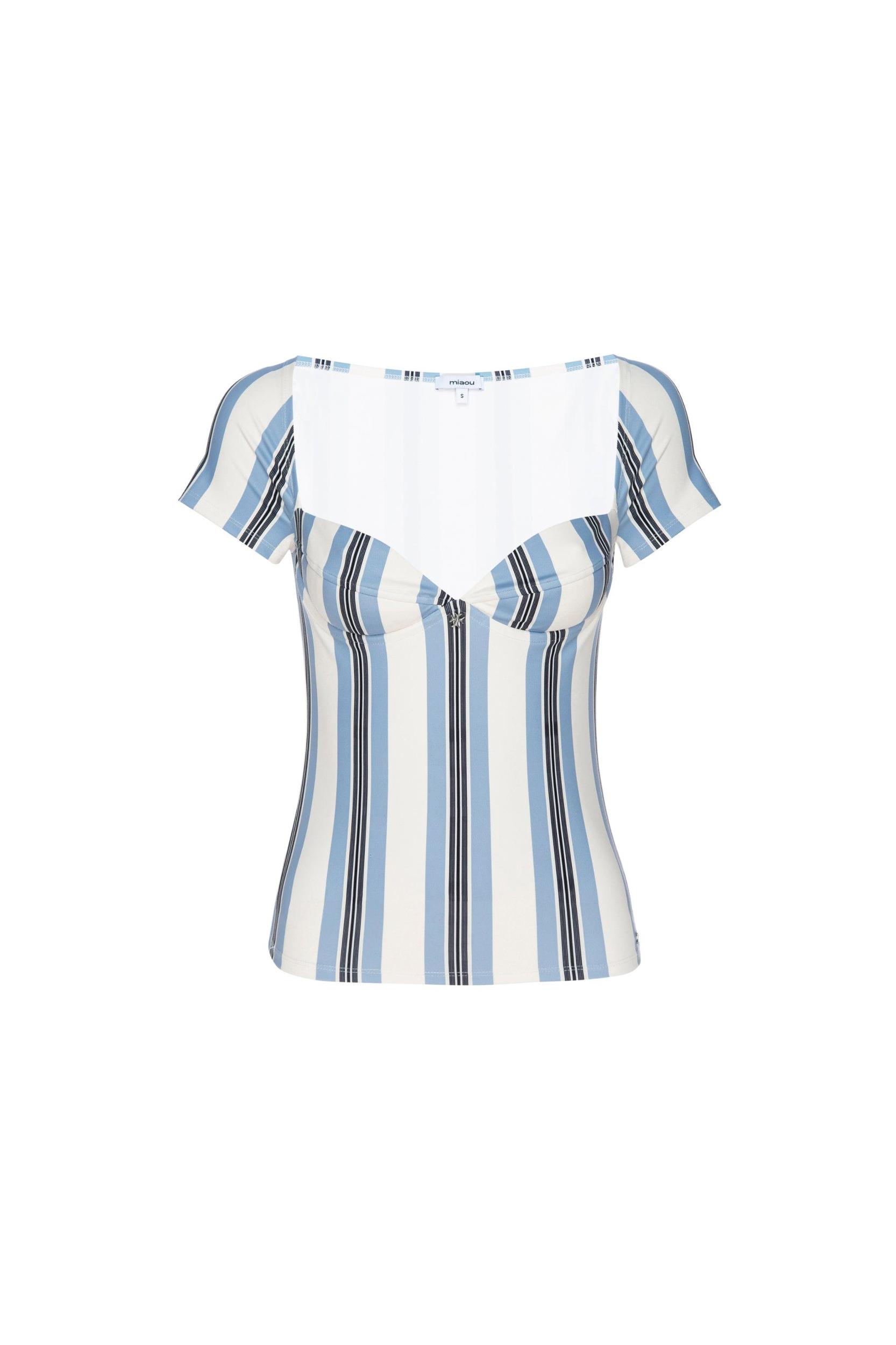 OLIVIA TOP - BLACK AND BLUE STRIPE Product Image