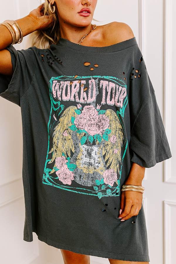 World Tour Oversized Distressed Tee in Charcoal Product Image