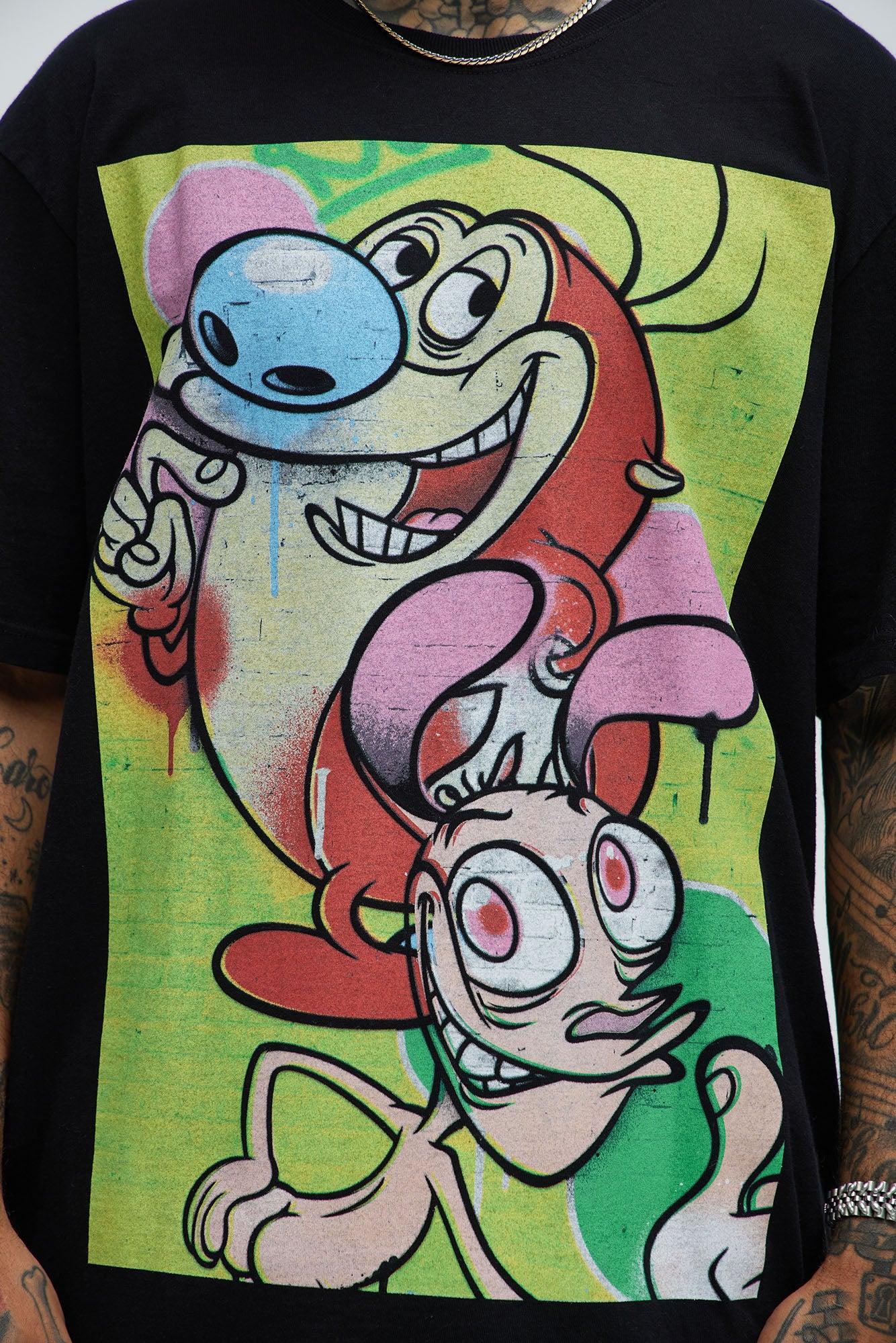 Ren And Stimpy Big Day Oversized Short Sleeve Tee - Black Product Image