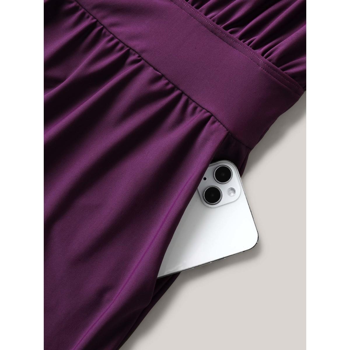 Plus Size Halter Neck Pockets Cinched One-Piece Swimsuit Women's Swimwear Eggplant Resort Cut-Out Curve Bathing Suits High stretch One Pieces BloomChic 14-16/1X Product Image