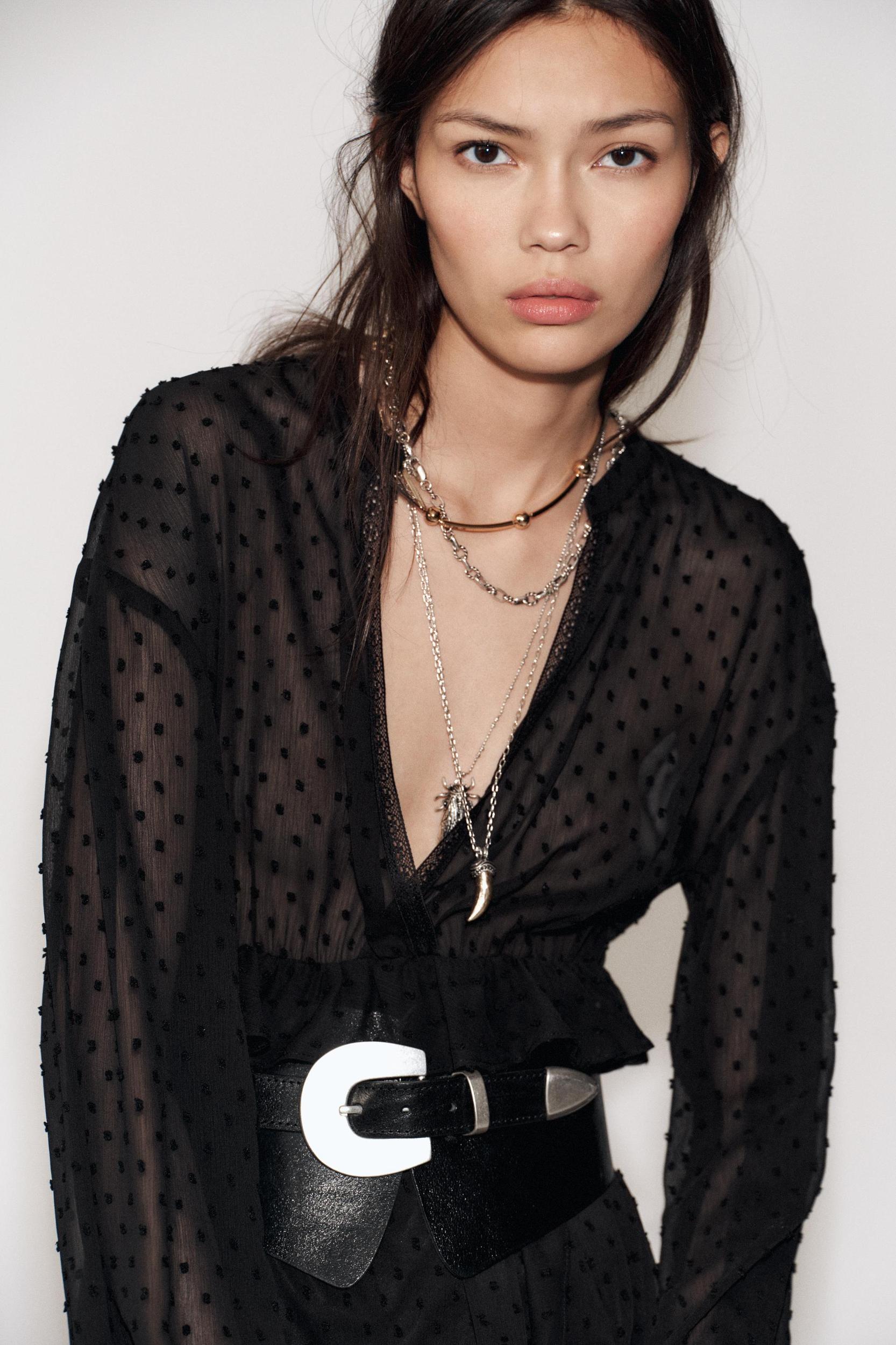 RUFFLED DOTTED MESH DRESS Product Image