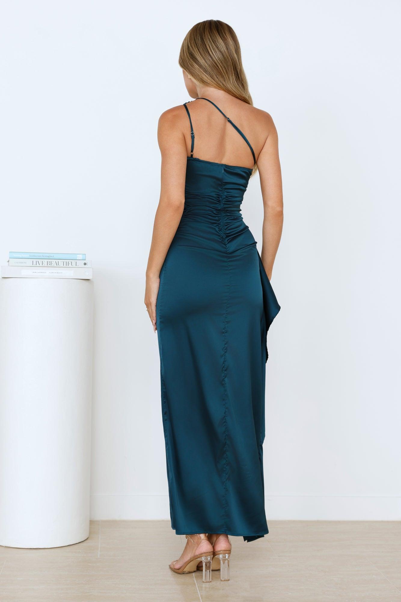 Sparkle Diaries One Shoulder Satin Maxi Dress Green Product Image