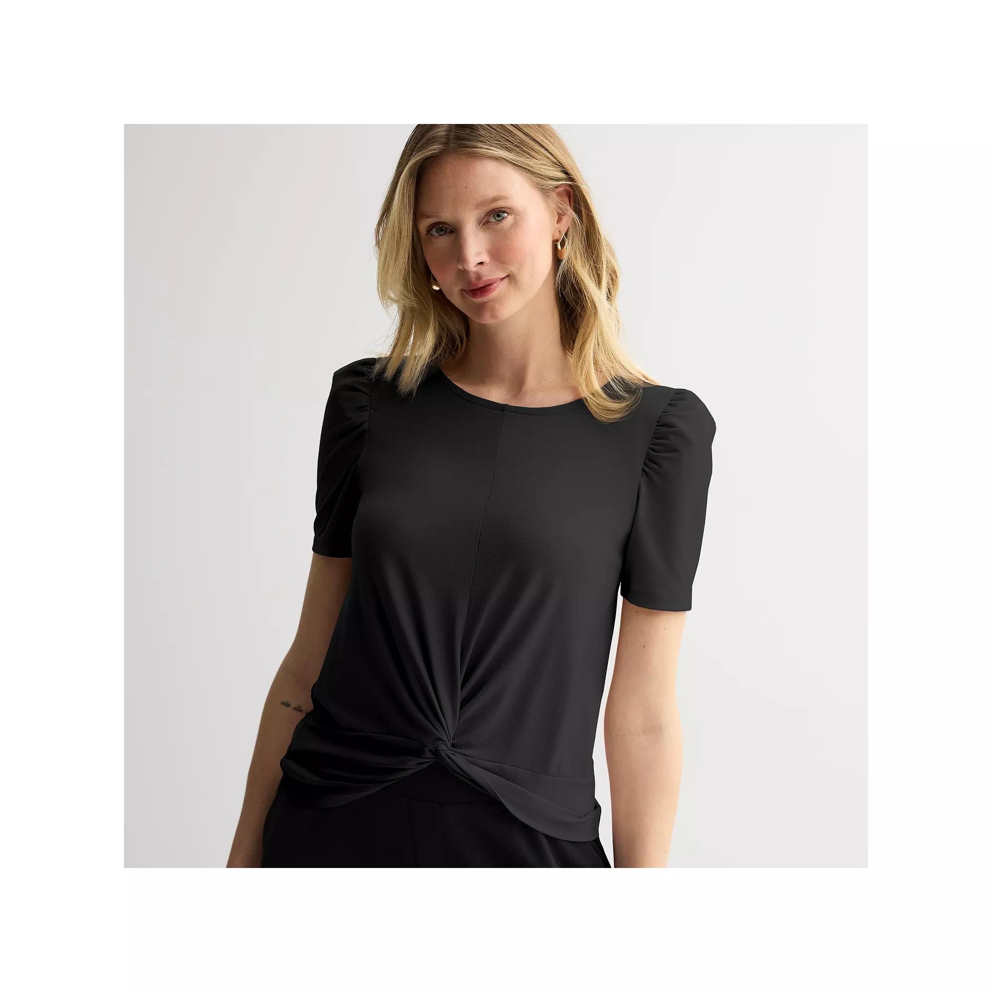 Women's Nine West Twist Front T-Shirt, Size: Large, Mineral Black Product Image