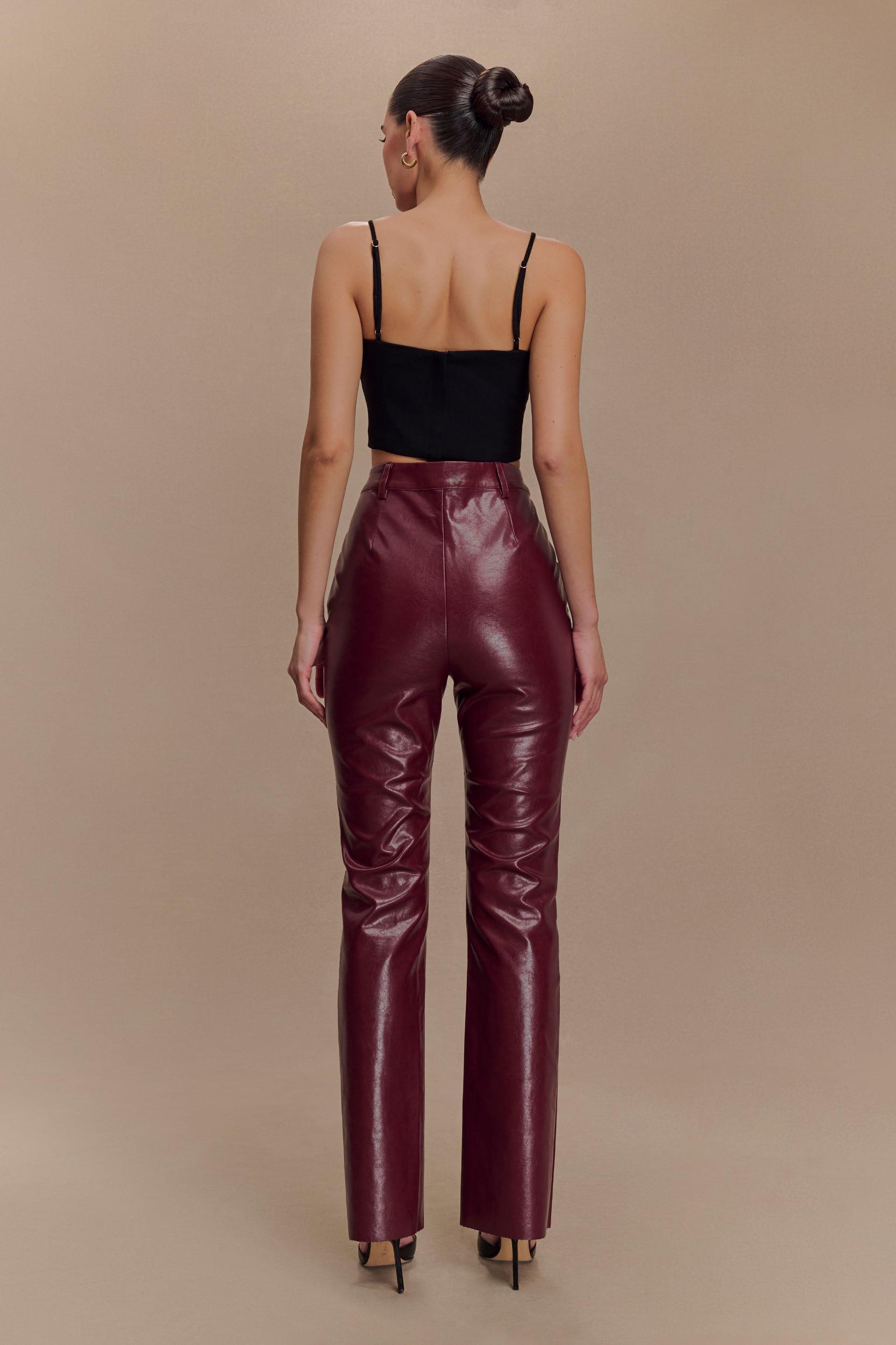 Tyra Straight Leg Faux Leather Pants - Cherry Red Product Image