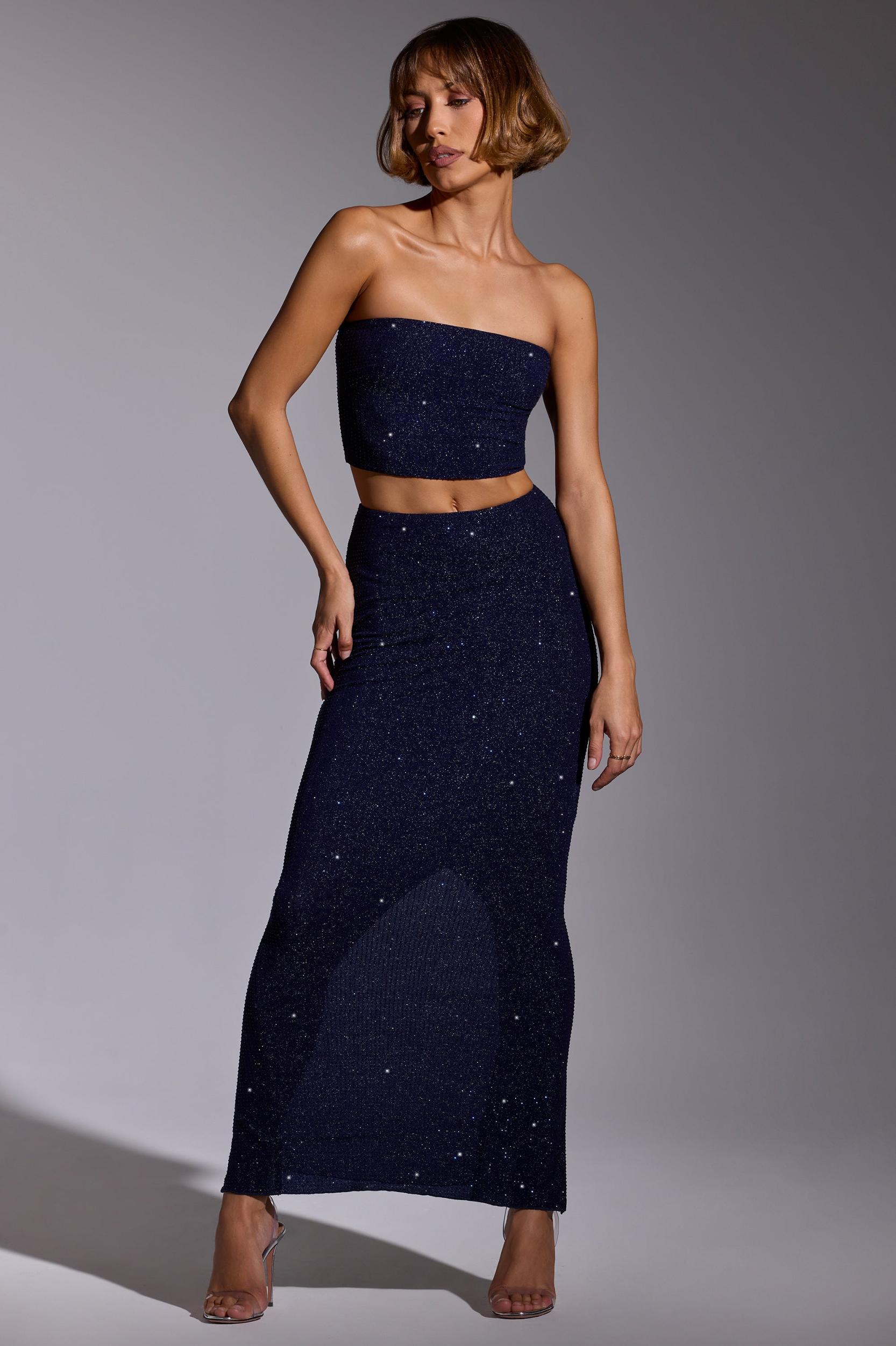Embellished Mid Rise Gown Skirt in Royal Indigo Product Image