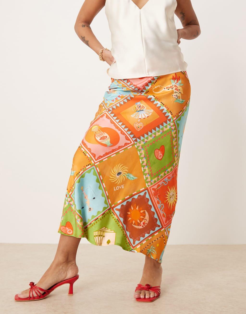 Never Fully Dressed Petite print maxi skirt in patchwork print Product Image