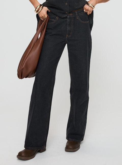 Top Model Low Rise Straight Leg Jeans Charcoal Product Image
