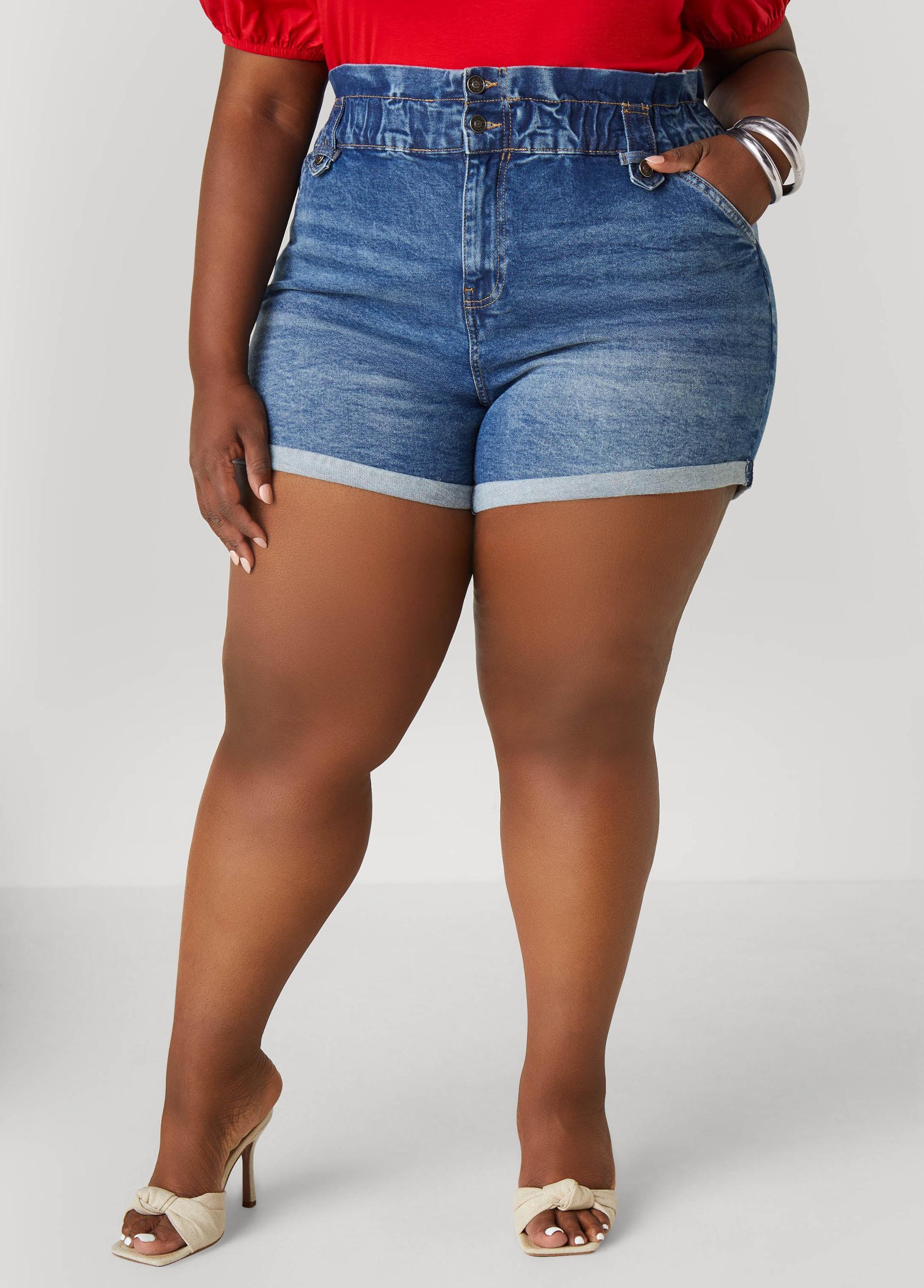 Plus Size Paperbag Denim Shorts Ashley Stewart Product Image