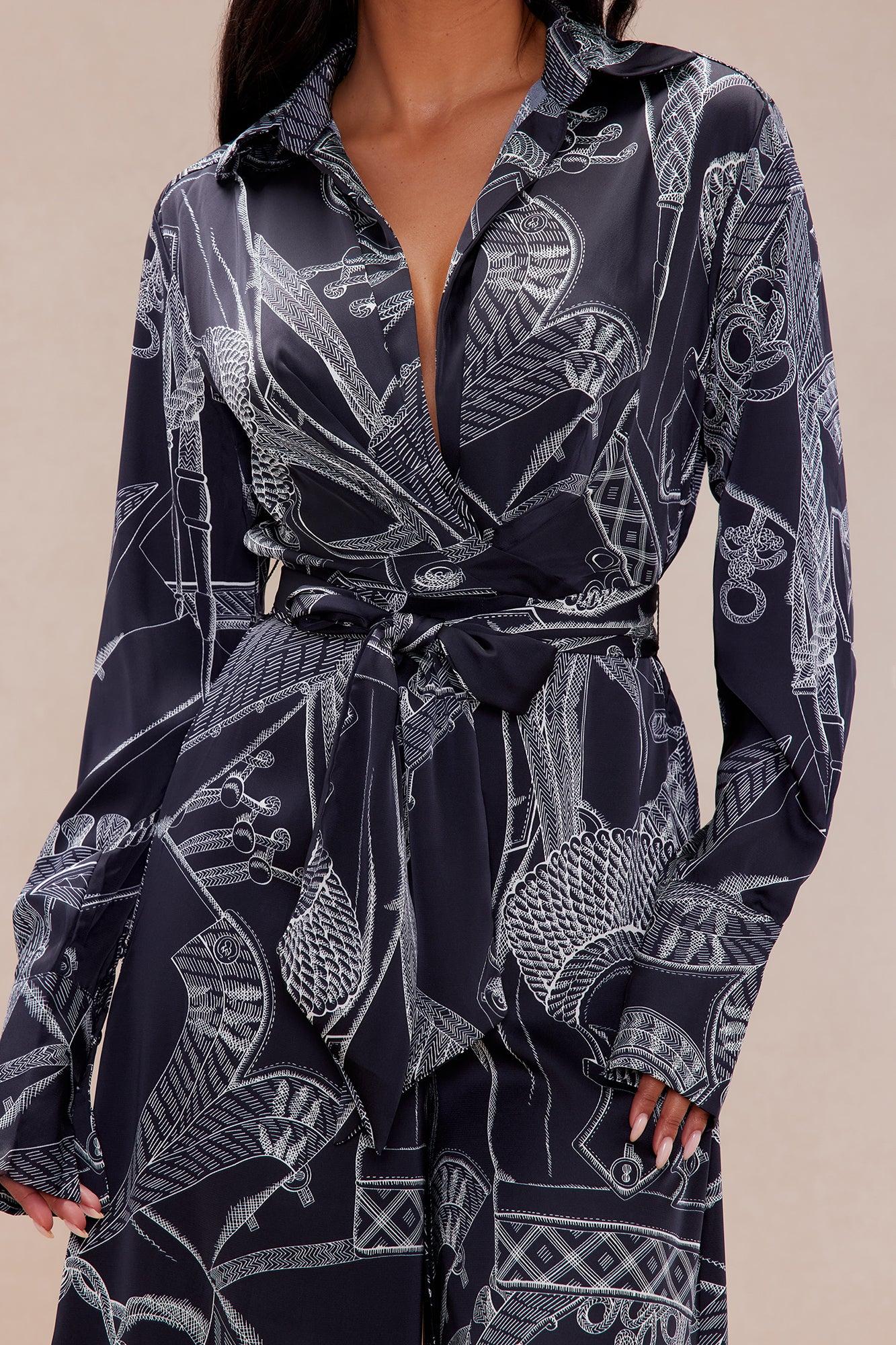 Janet Satin Wide Leg Jumpsuit - Navy/combo Product Image