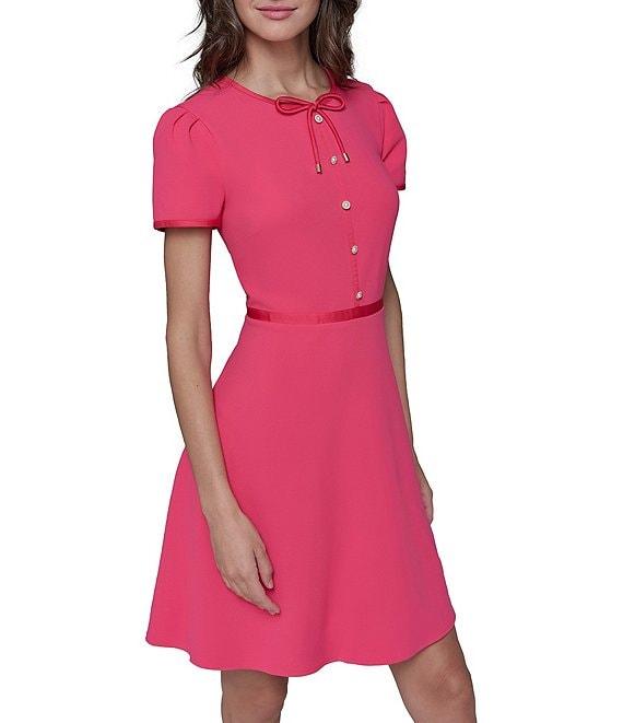 KARL LAGERFELD PARIS Short Sleeve Scuba Crepe Aline Dress Product Image