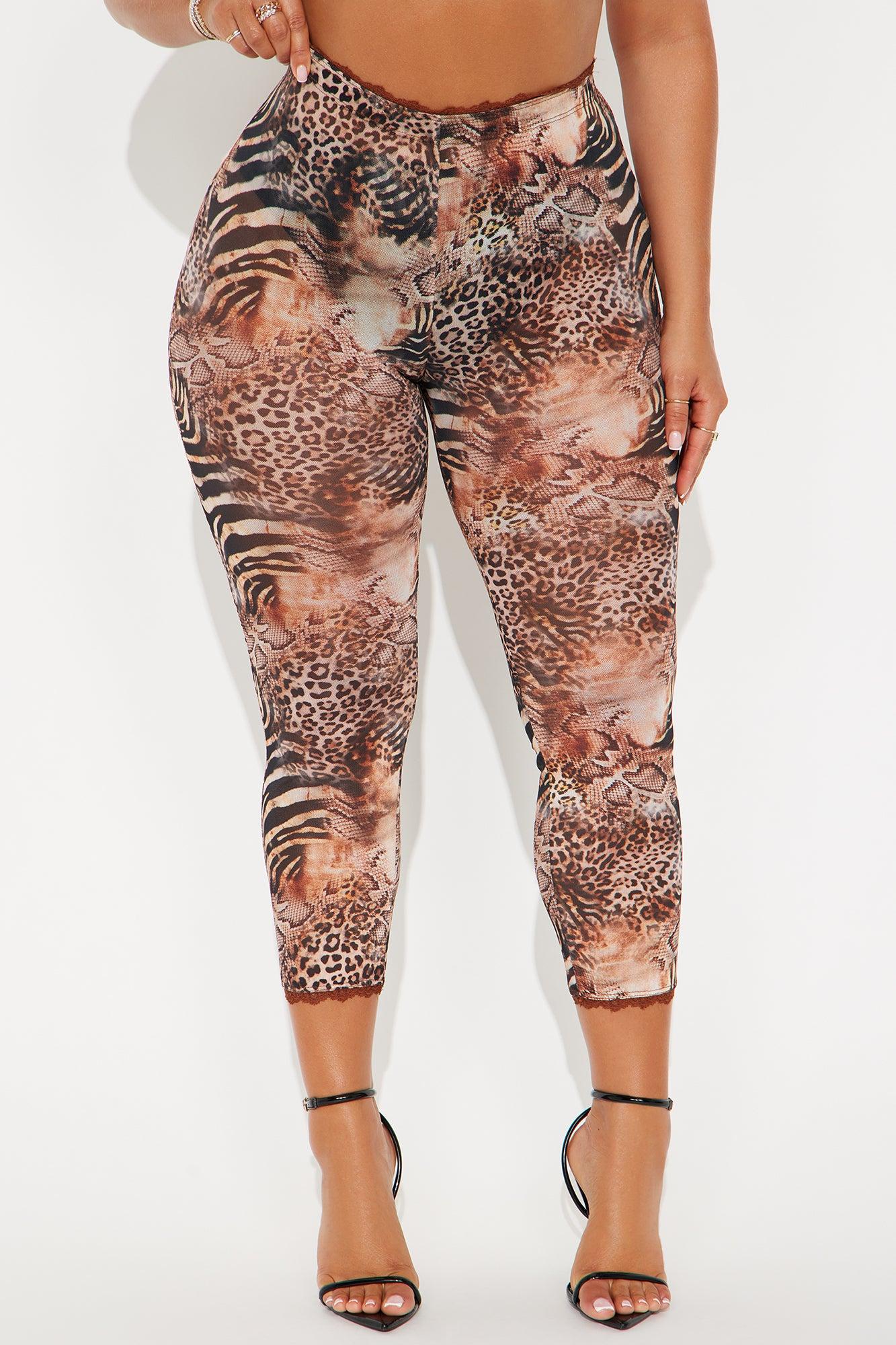 Mila Animal Print Mesh Capri Legging - Brown/combo Female Product Image