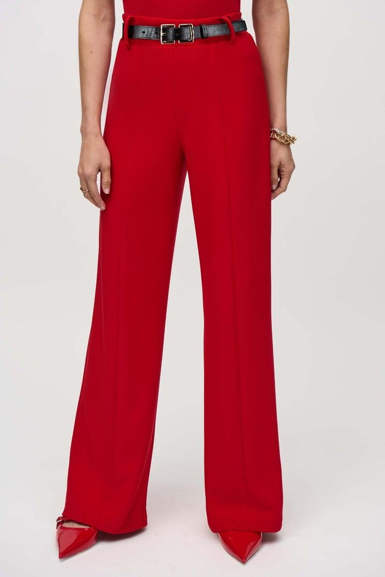 Silky Knit Belted Wide-Leg Pants- Lipstick Red Product Image