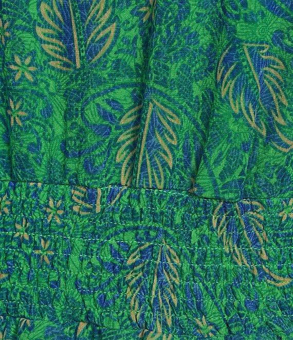 Calessa Plus Size Mesh Knit Vintage Leaf Print Plunge V-Neck Cap Sleeve Fit & Flare Midi Dress Product Image