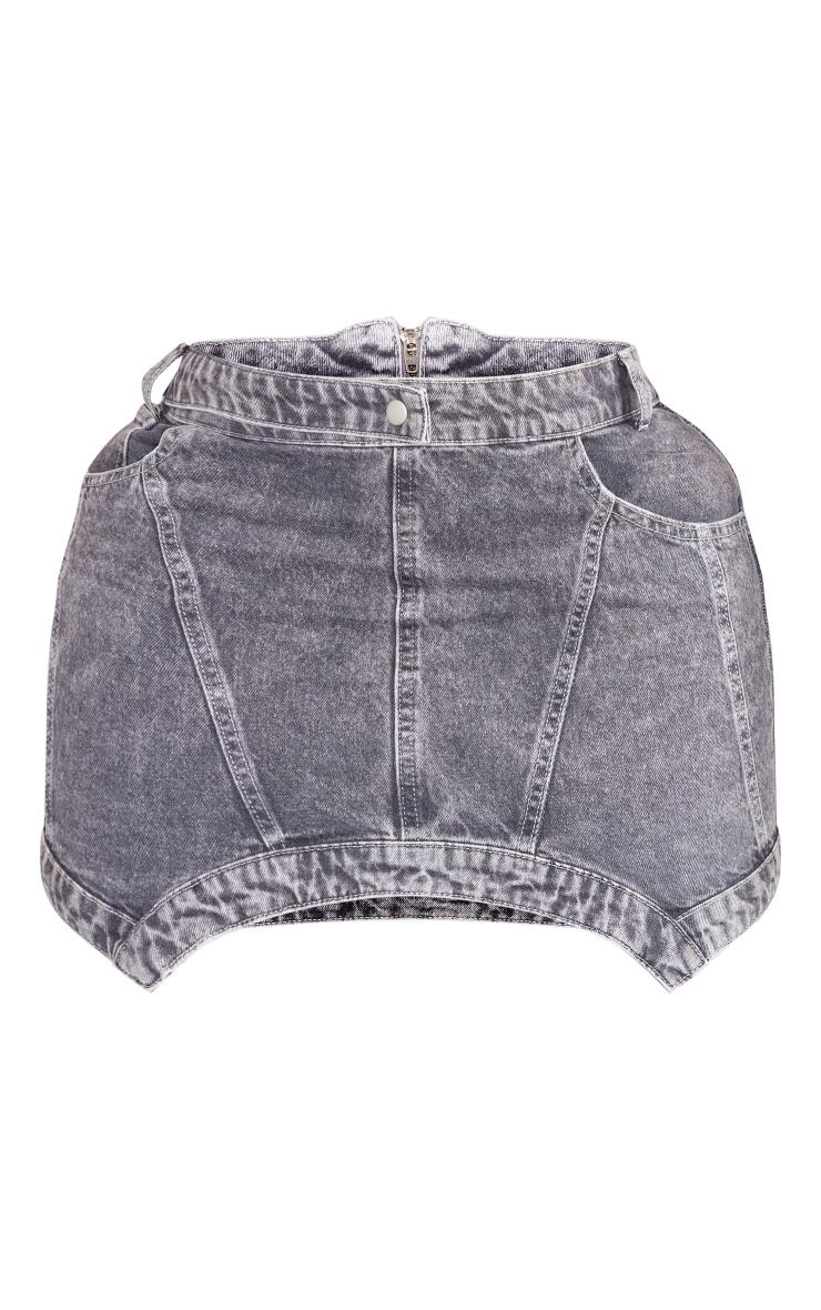 Plus Grey Washed Curved Hem Denim Mini Skirt Product Image