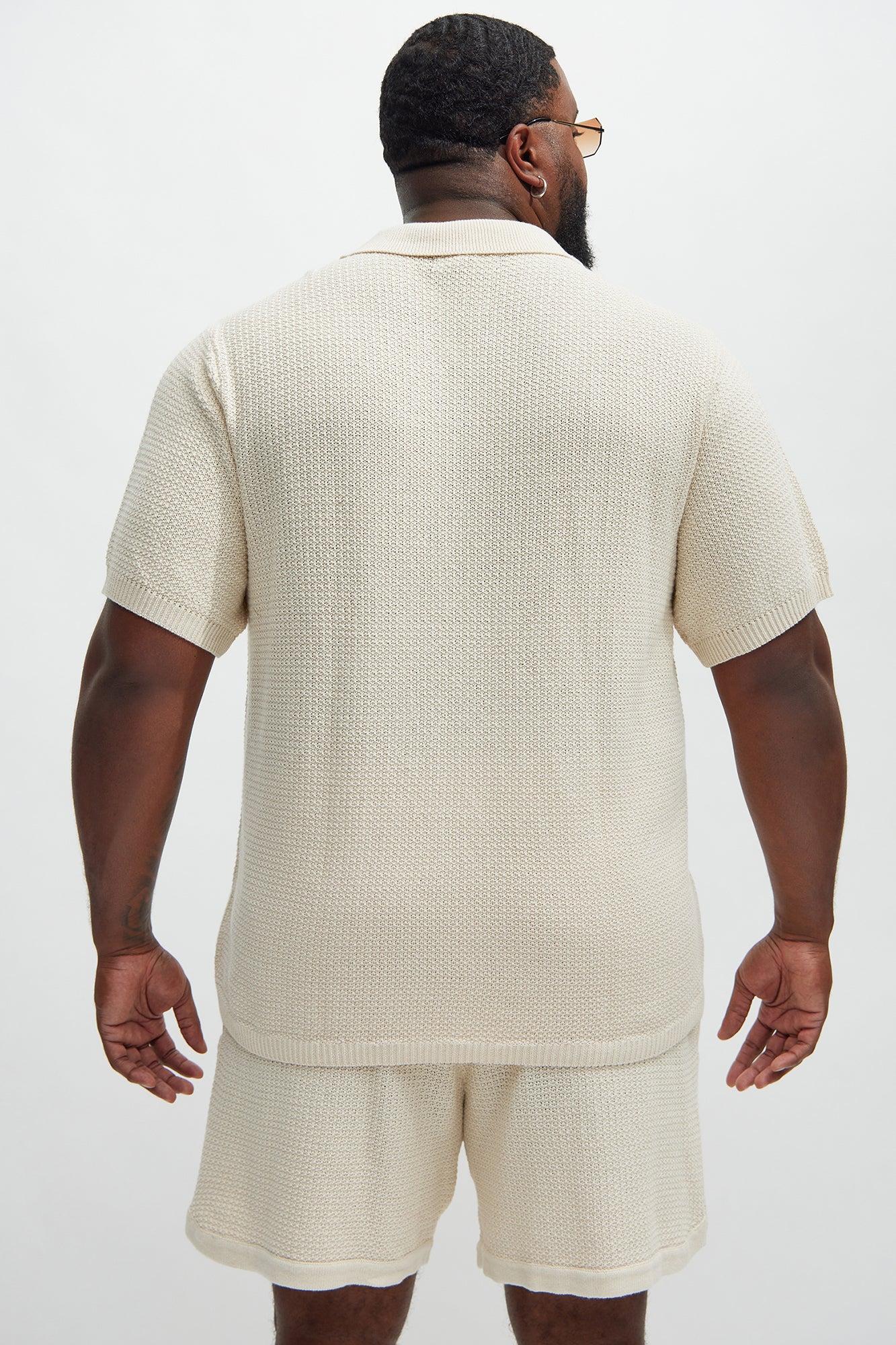 Clay Textured Johnny Collar Shirt - Cream Product Image