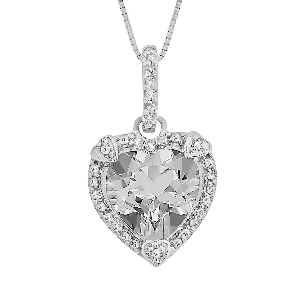 Gemminded Sterling Silver White Topaz and Diamond Accent Heart Frame Pendant, Women's, Size: 18" Product Image