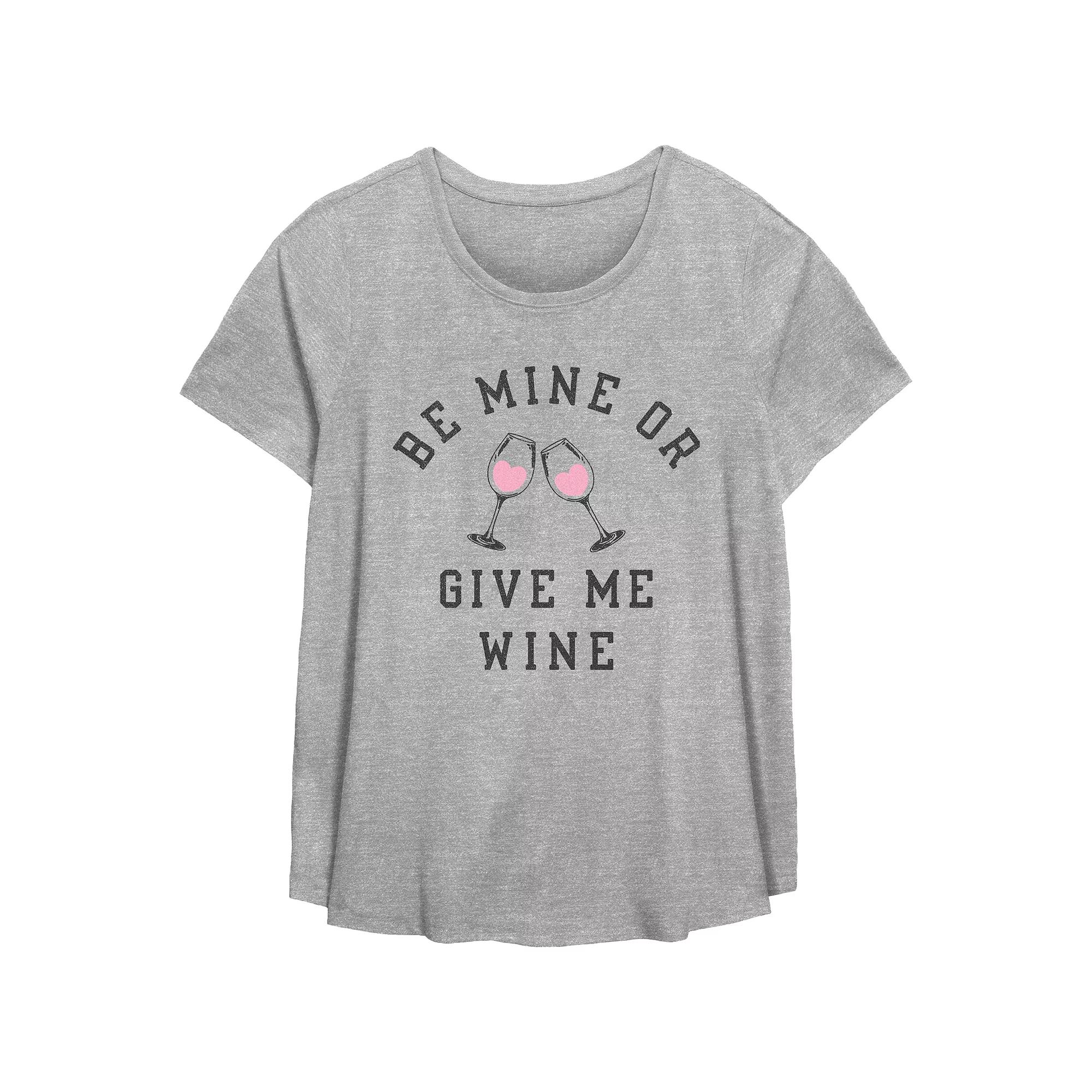 Plus Size Be Mine Or Give Me Wine Graphic Tee, Women's, Size: 3XL, Grey Gray Product Image