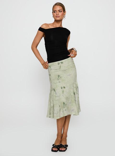 Lewish Low Rise Midi Skirt Green Floral Product Image