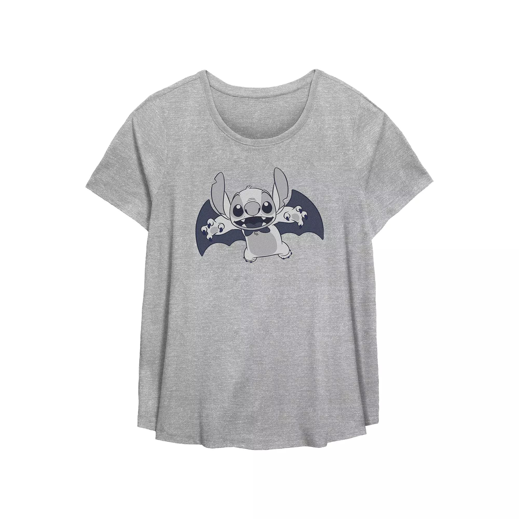 Disneys Lilo & Stitch Vampire Stitch Plus Size Flowy Graphic Tee, Womens Grey Gray Product Image