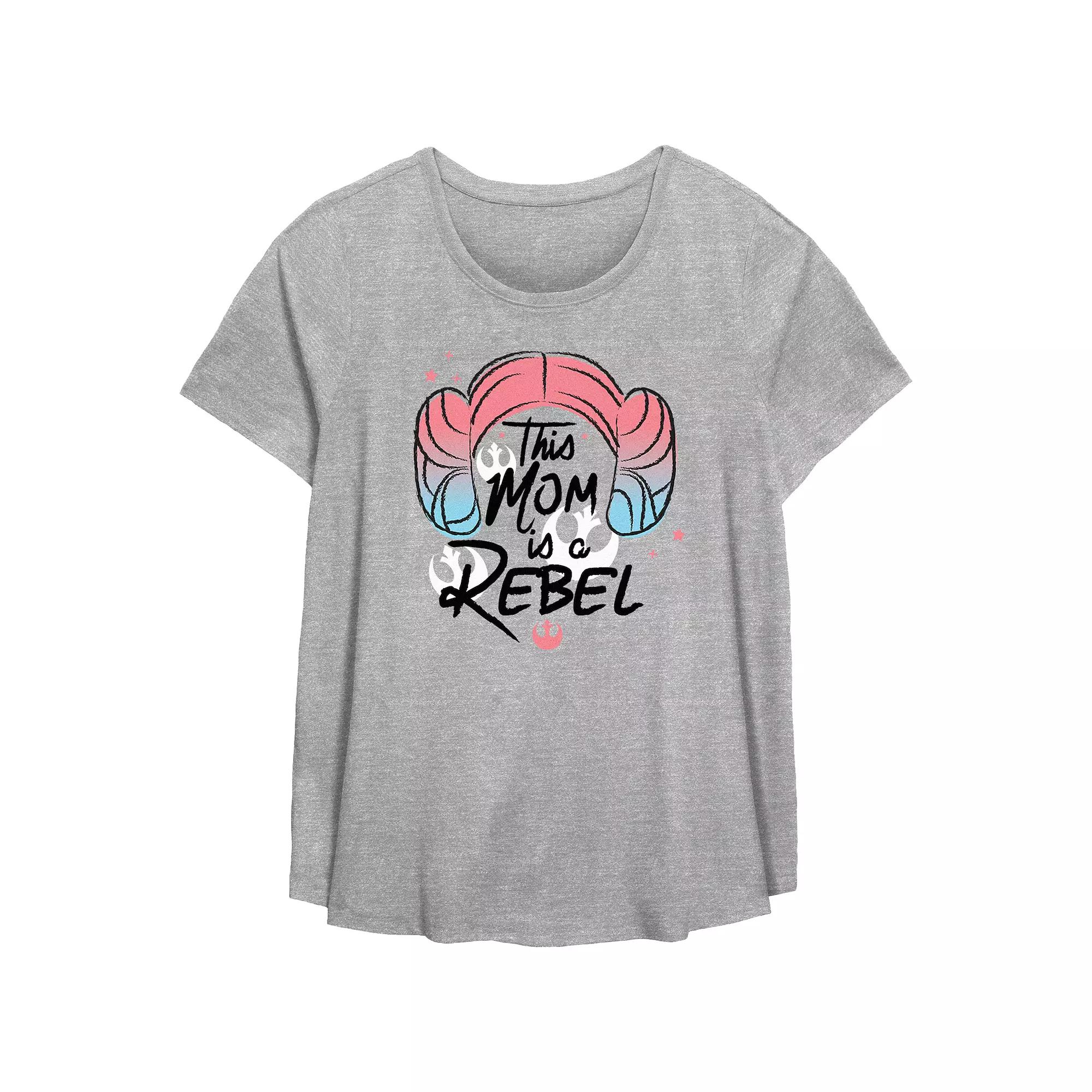 Plus Size Star Wars Princess Leia This Mom Is A Rebel Flowy Graphic Tee, Women's, Size: 5XL, Grey Gray Product Image