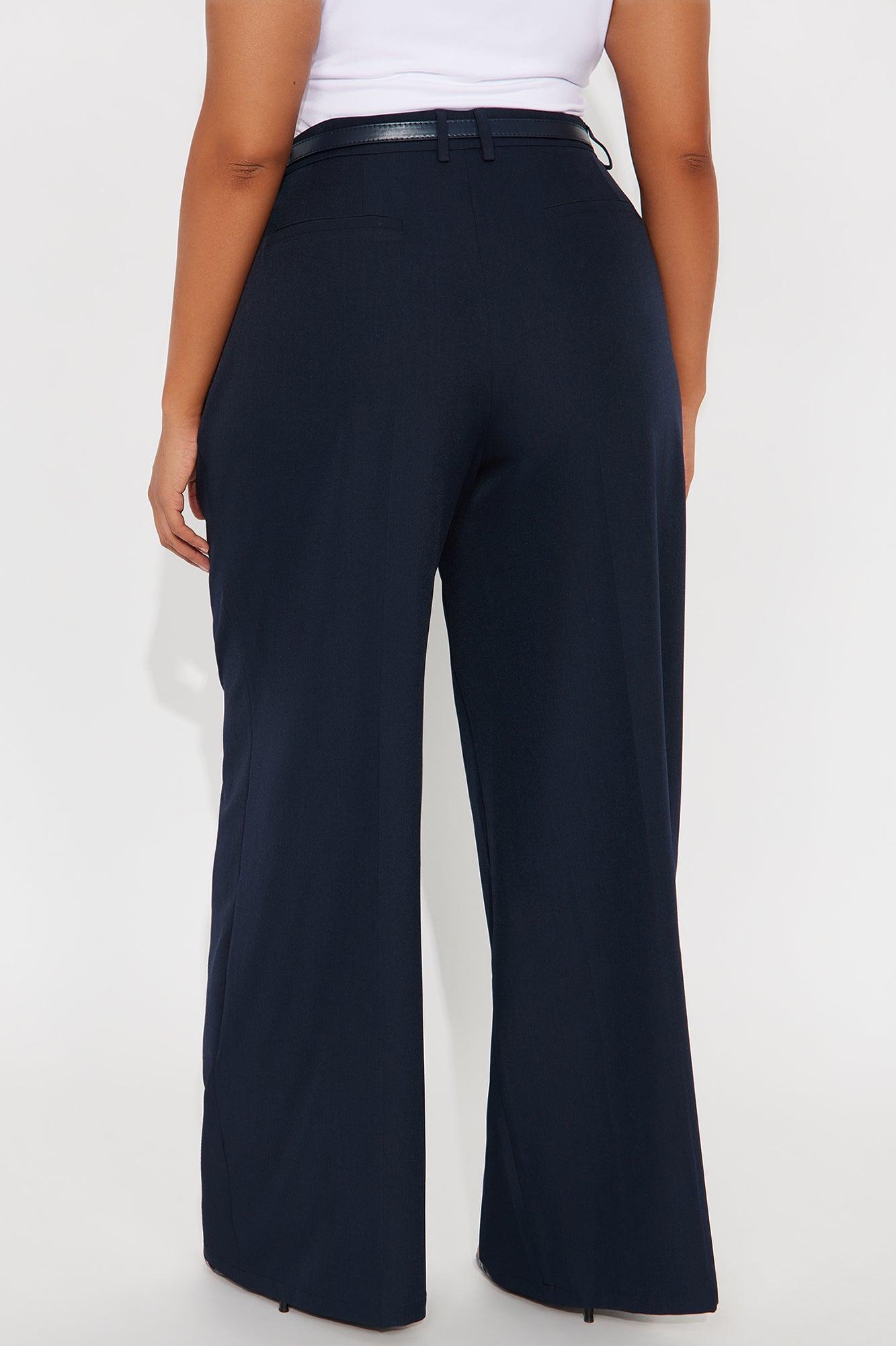 Claudia Belted Straight Leg Trouser Pant 33″ - Navy Female Product Image