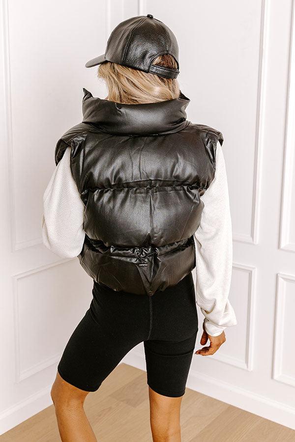 Urban Outing Faux Leather Puffer Vest in Black Product Image
