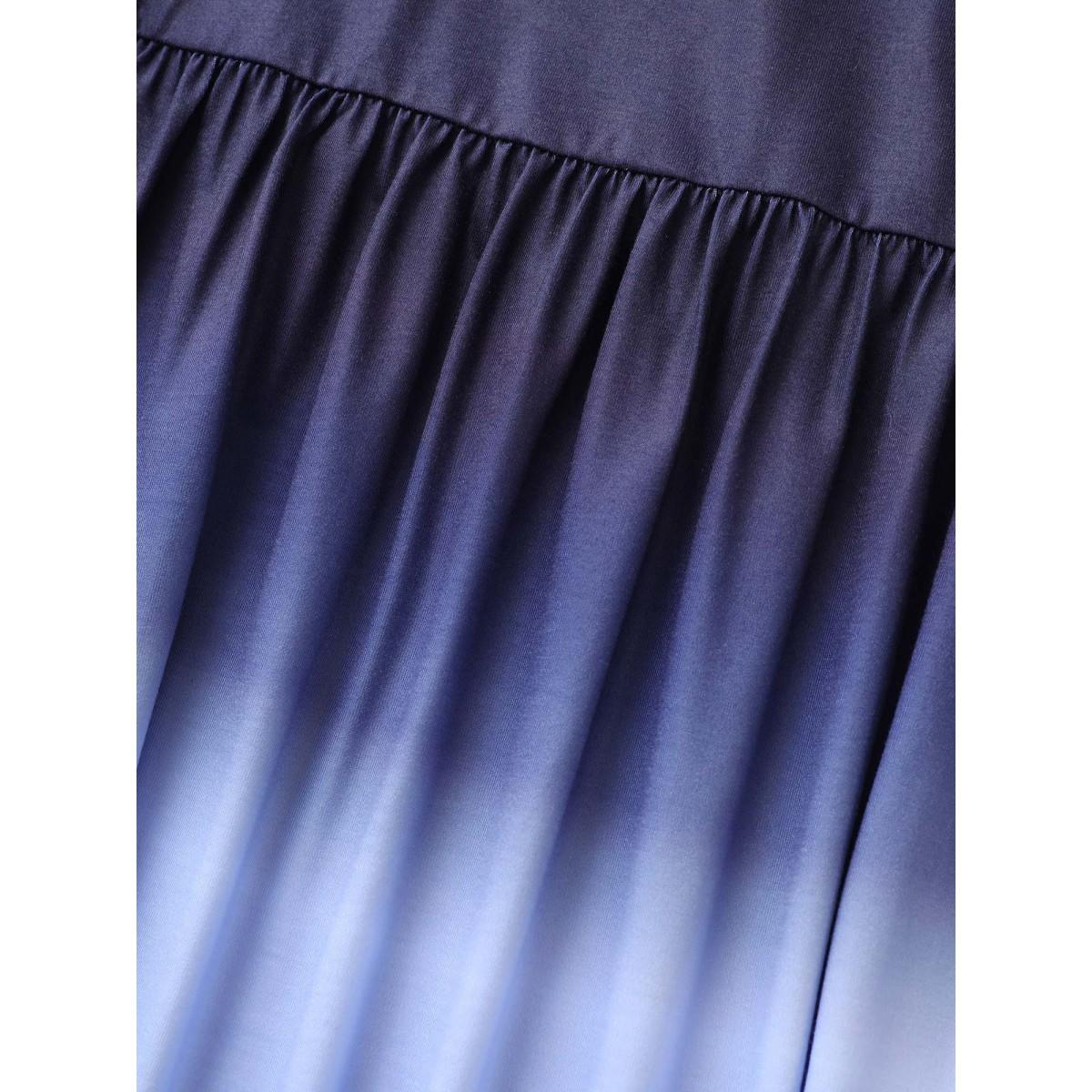 Plus Size Ombre Tie Dye Round Neck Gathered Dress Blue Women Casual Pleated Round Neck Short sleeve Curvy BloomChic 14-16/1X Product Image