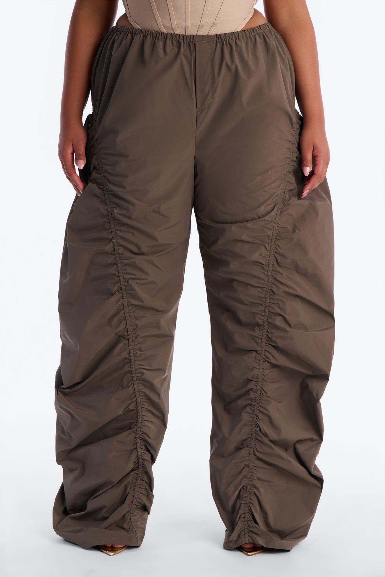 Ariana Low Rise Ruched Stacked Nylon Pant 33″ - Olive Female Product Image