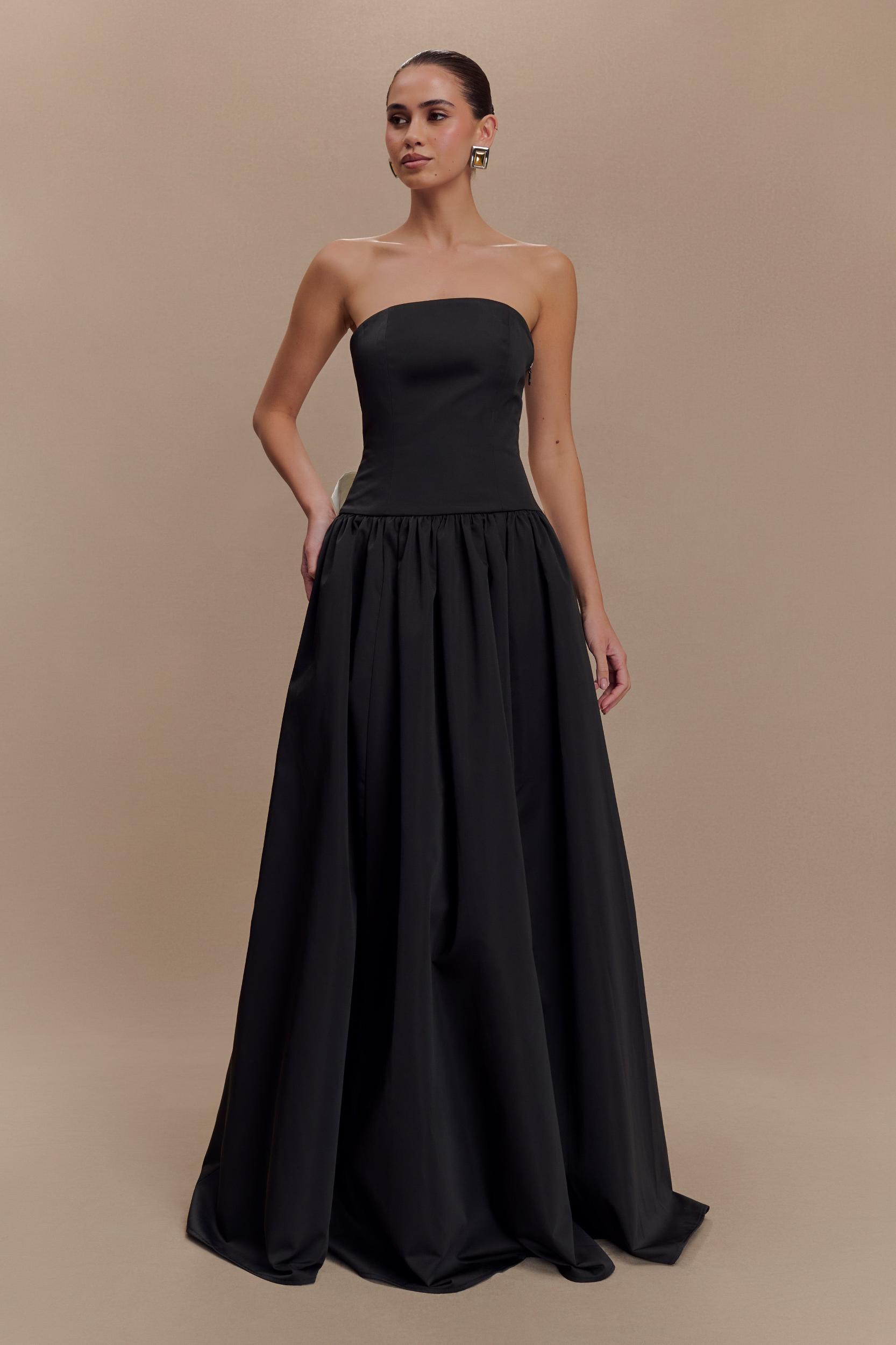 Frances Strapless Bow Maxi Dress - Black Product Image