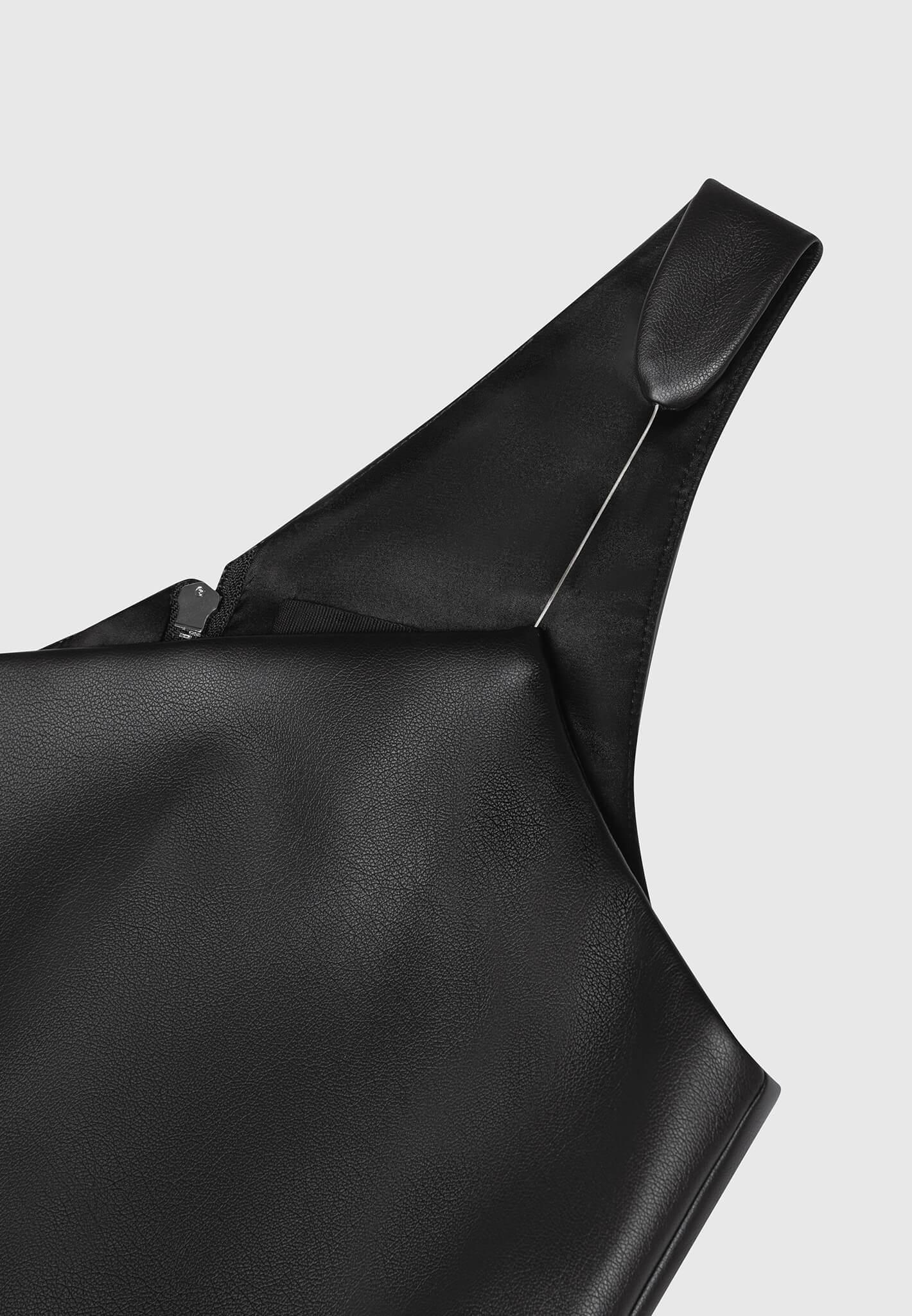 Leather Invisible Strap Top - Black Female Product Image
