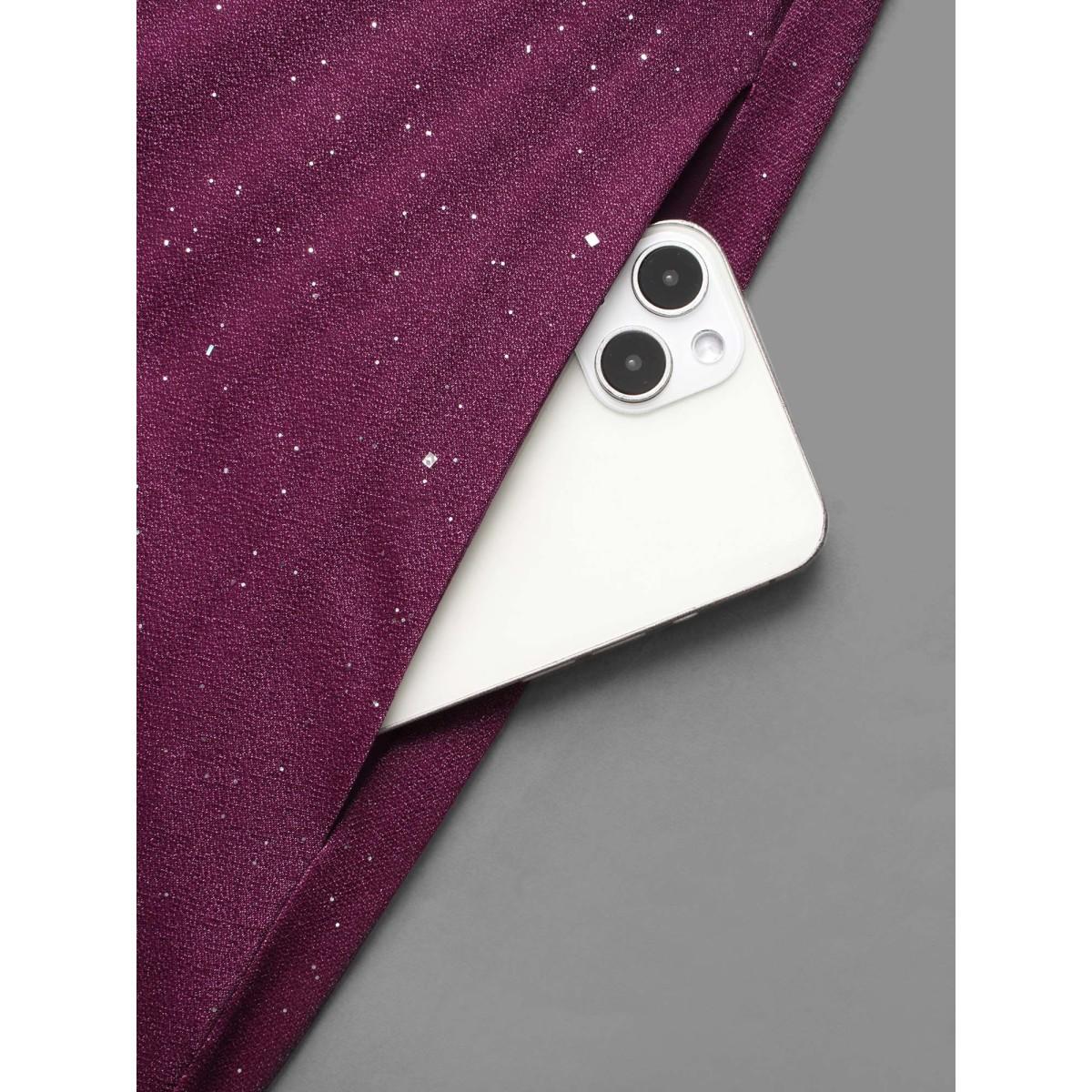 Plus Size Glitter Mesh Petal Sleeve Midi Dress Deeppurplered Women Party&Cocktail Texture Party Curvy Bloomchic 28/5X Product Image