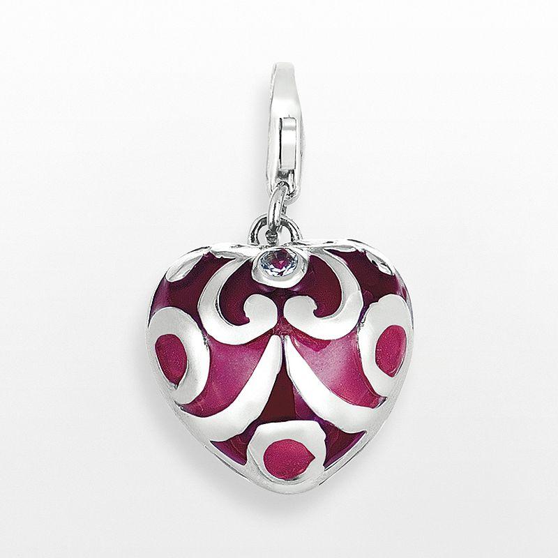 Sterling Silver White Topaz Scroll Heart Charm, Women's Product Image