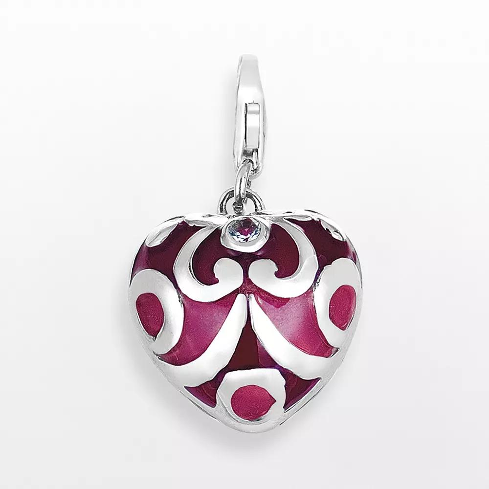 Sterling Silver White Topaz Scroll Heart Charm, Women's Product Image