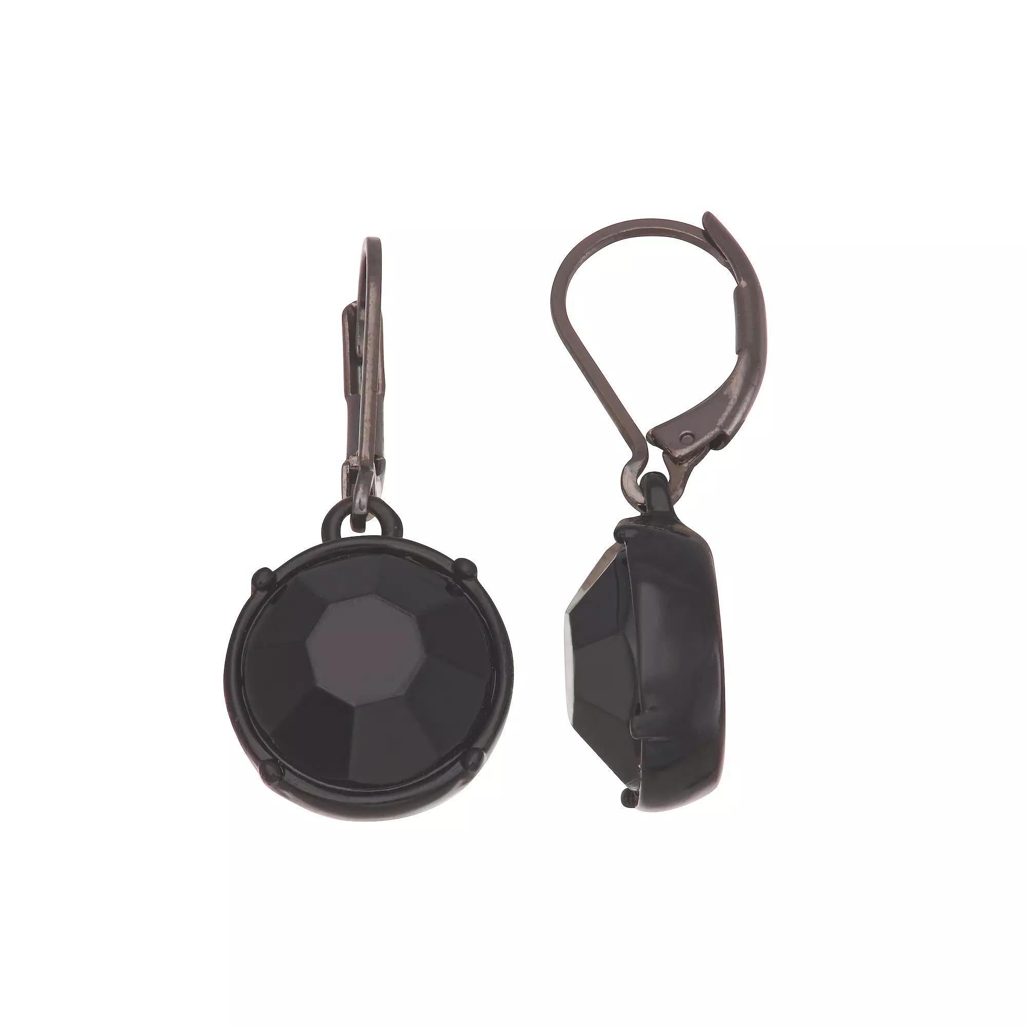 Simply Vera Vera Wang Jet Black Round Stone Drop Earrings, Women's Product Image