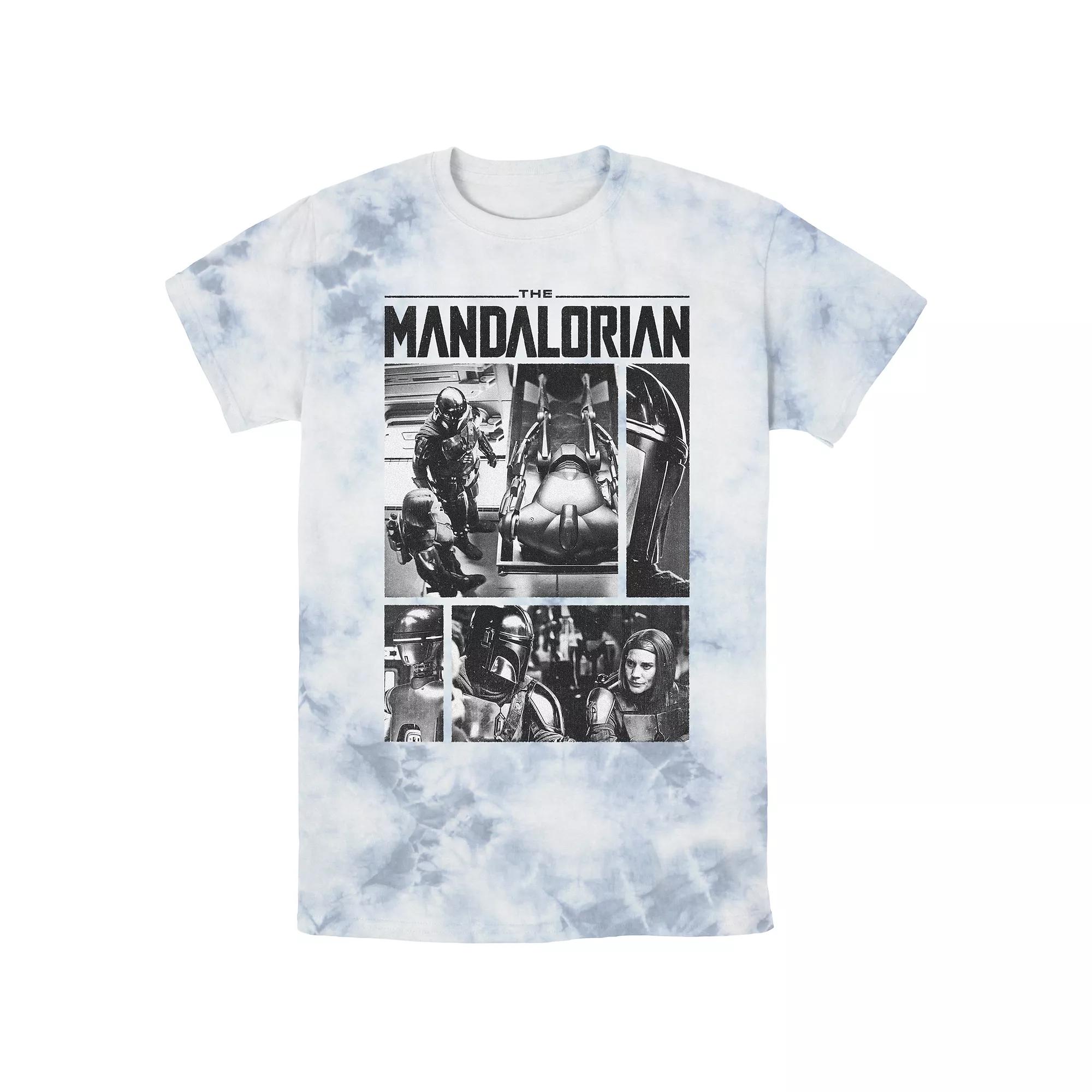 Men's Star Wars The Mandalorian Din Djarin Bo-Katan Driods Scenes Boxes Bombard Wash Graphic Tee, Size: Large, White Blue Product Image