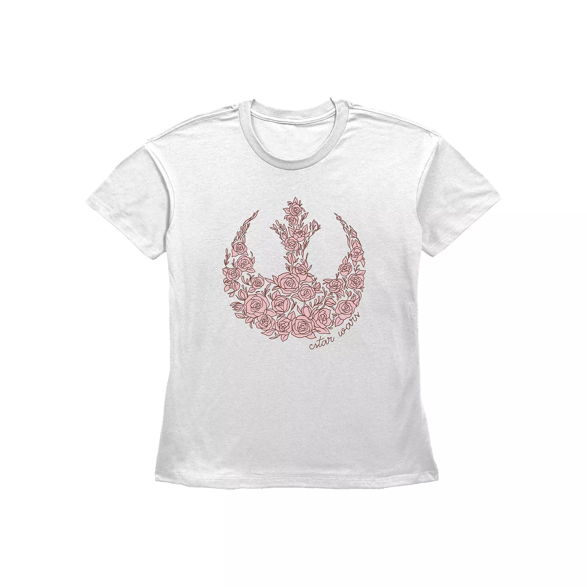 Women's Star Wars Rose Filled Rebel Emblem Graphic Tee,  Product Image