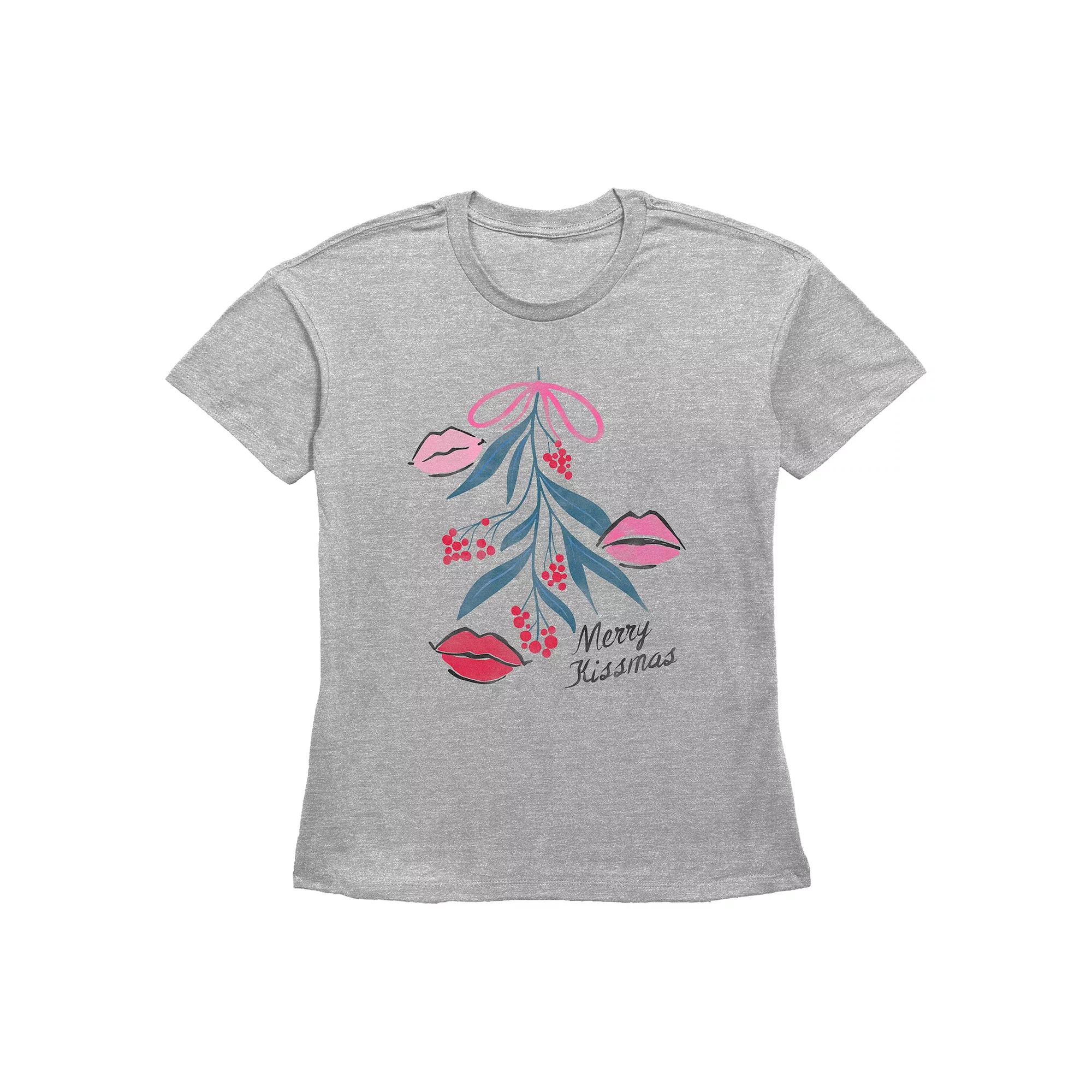Women's Mistletoe Merry Kissmas Graphic Tee, Size: Medium, Grey Gray Product Image