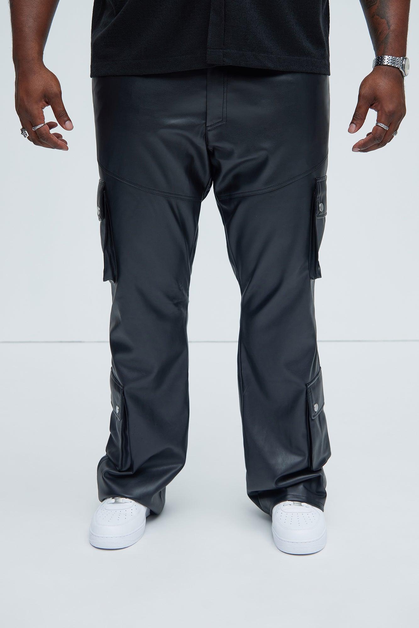 Name Of Love Faux Leather Stacked Slim Flare Pants - Black Product Image