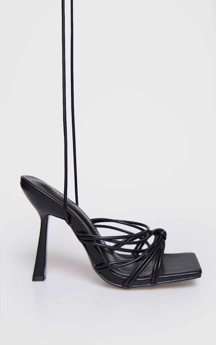 Black Wide Fit Strappy Knot Square Lace Up High Heeled Sandals Product Image