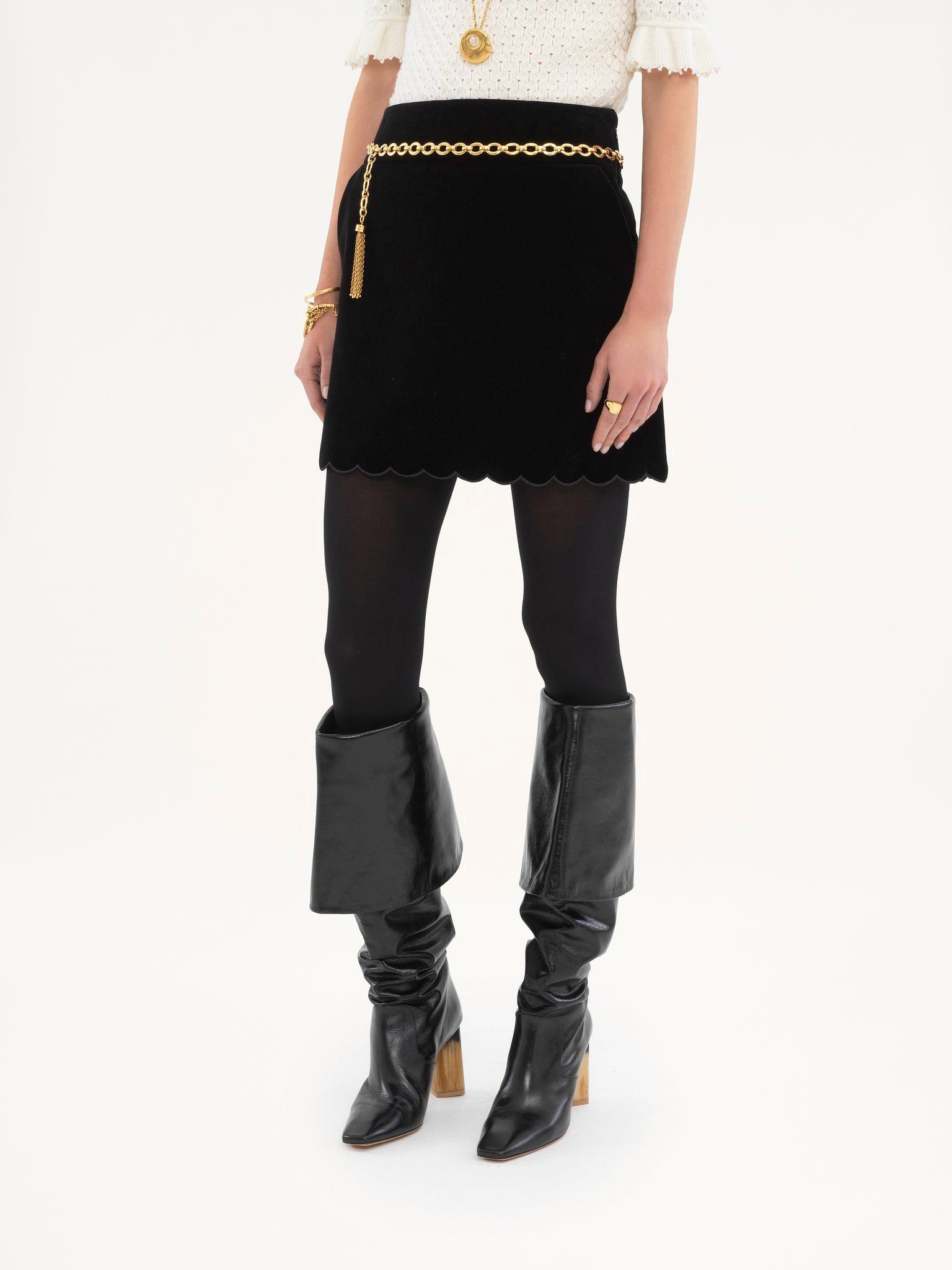 Scalloped mini skirt in velvet Product Image