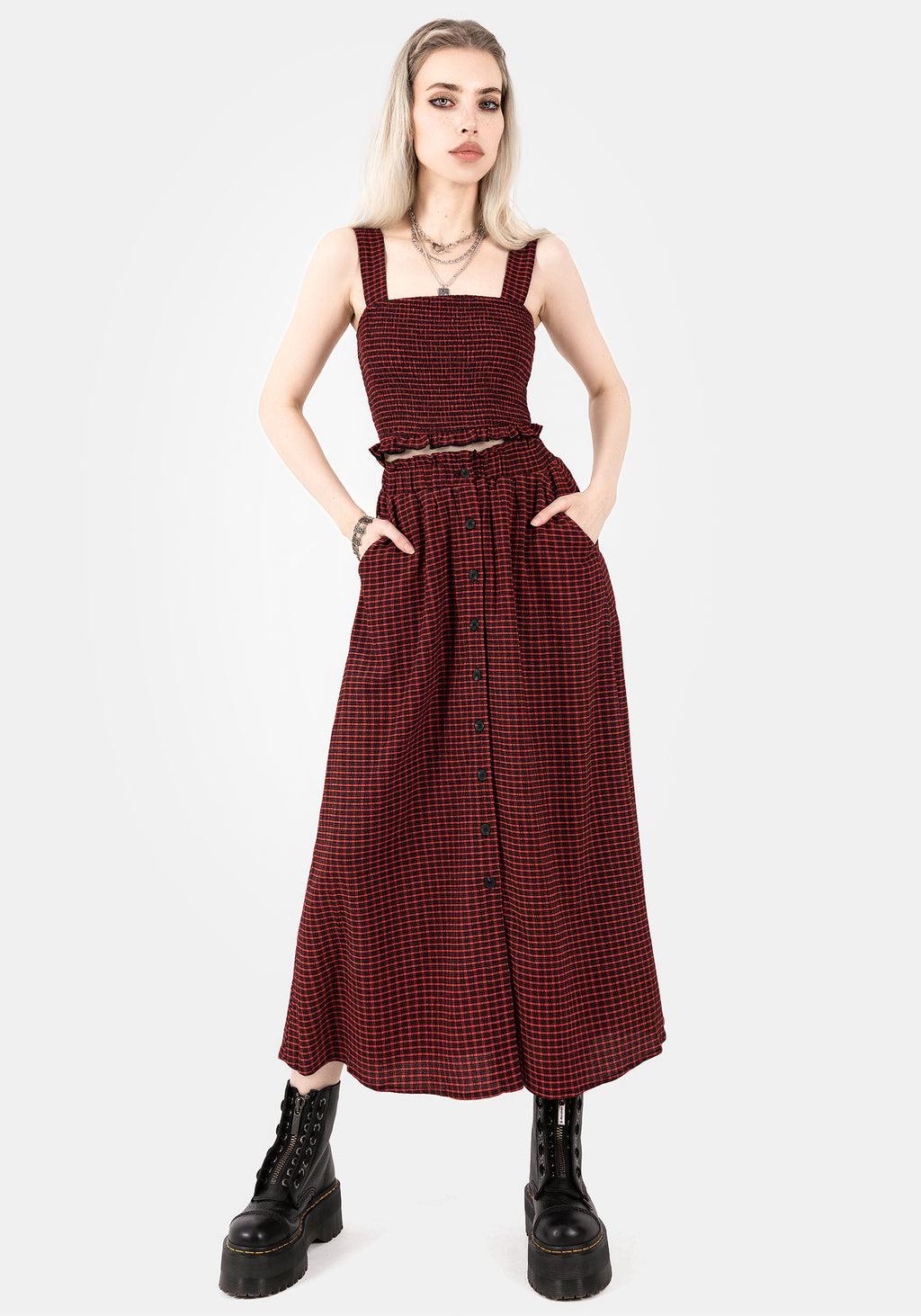 Carmine Textured Check Button Up Midaxi Skirt Product Image