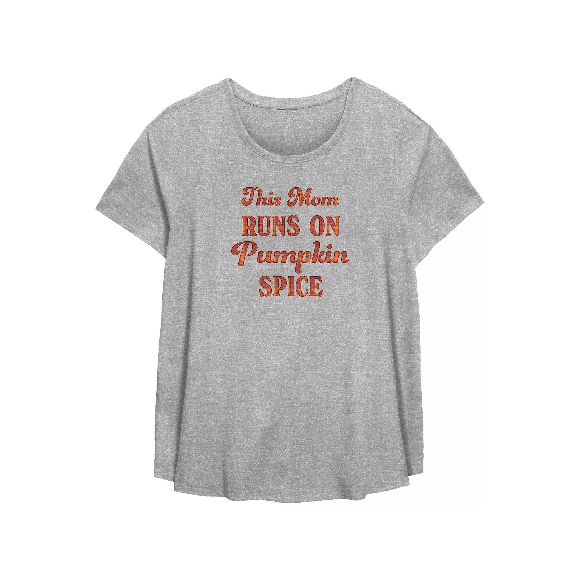 Plus Size This Mom Runs On Pumpkin Spice Flowy Graphic Tee, Women's, Size: 4XL, Grey Gray Product Image