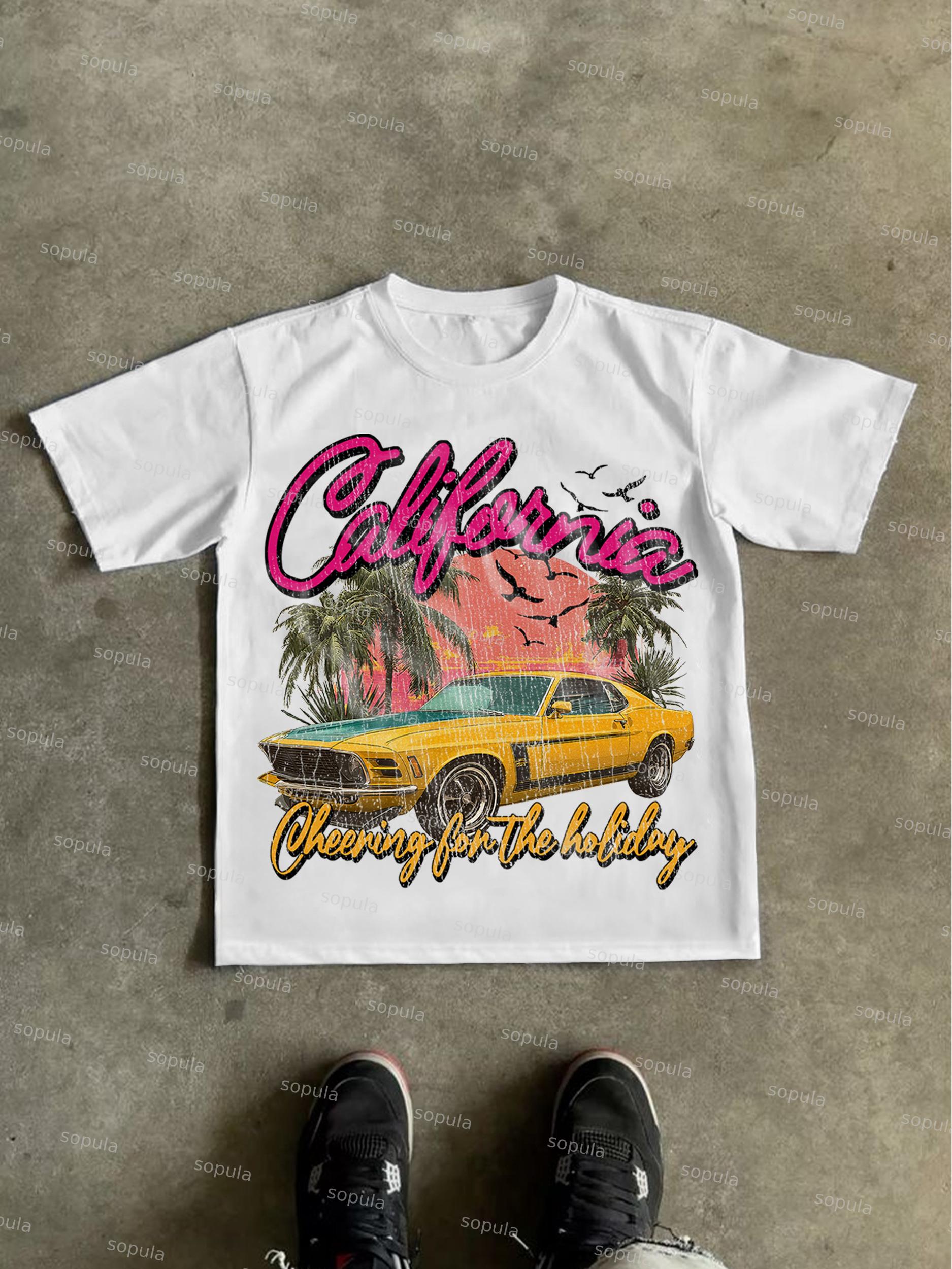 Summer Vacation Racing Print Cotton T-shirt Product Image