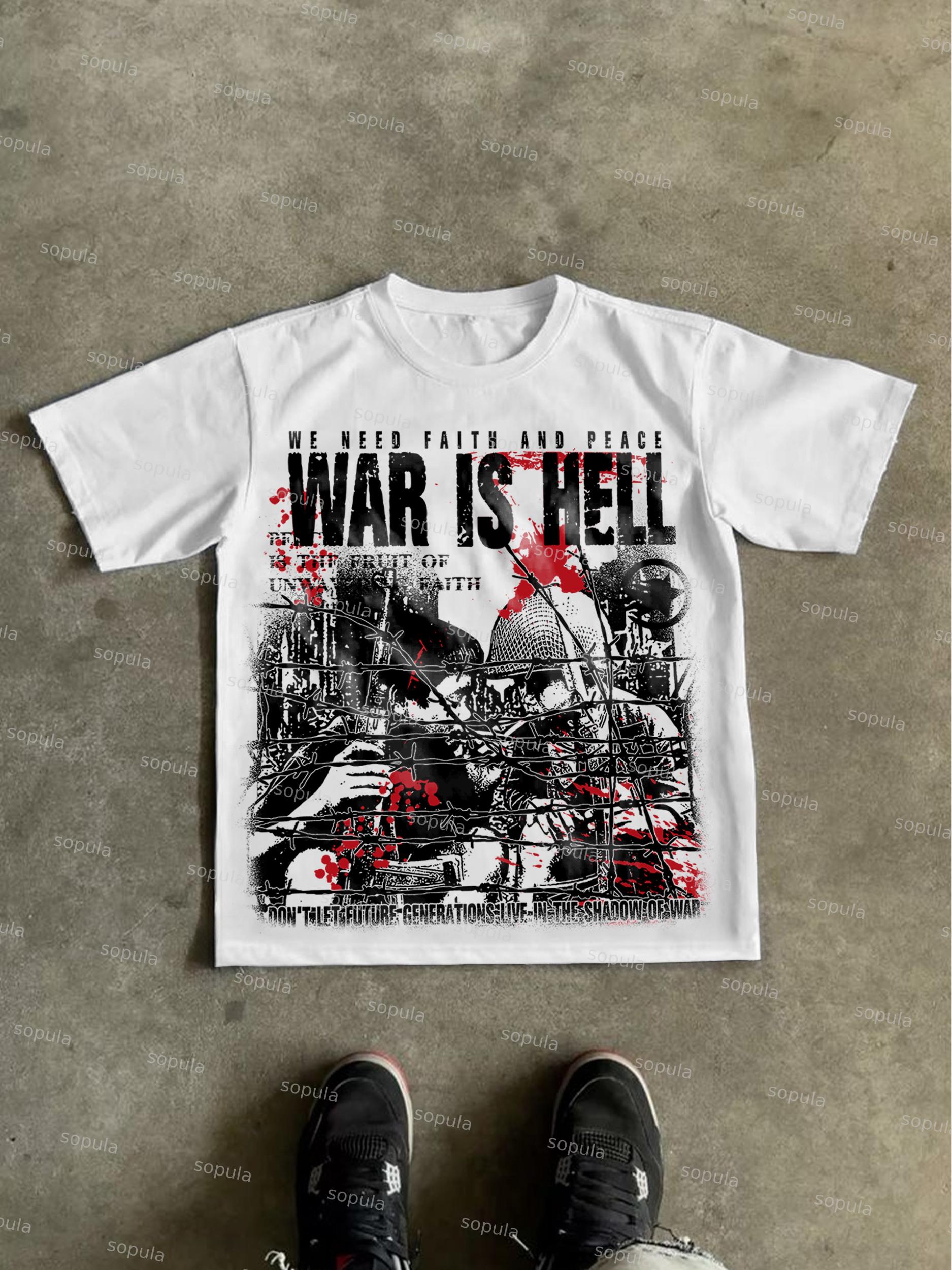 War Is A Hell Retro Old Graphic Cotton T-Shirt Product Image